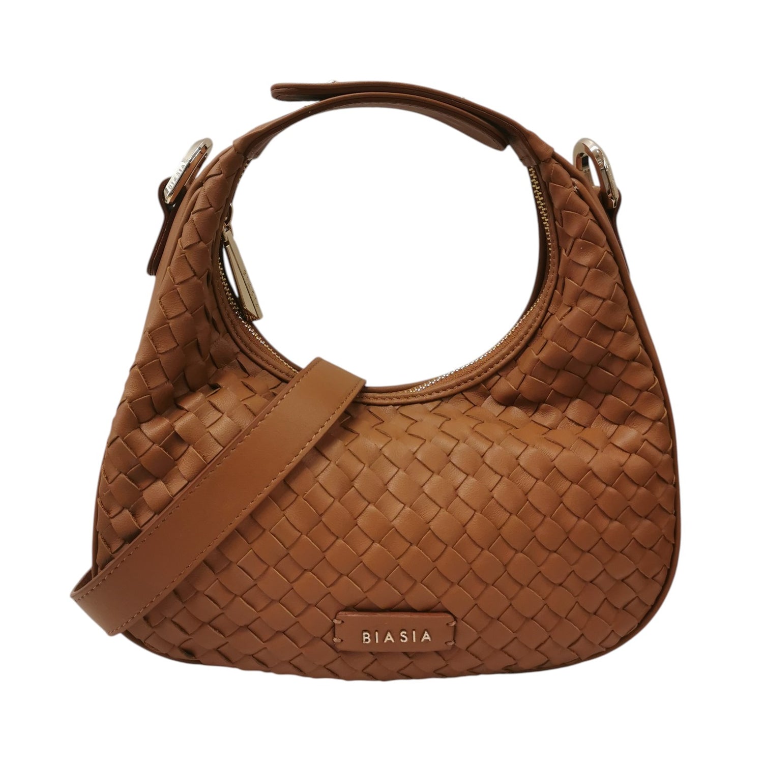 Biasia Borsa a Mano Donna Mezzaluna Piccola Intrecciata Cuoio