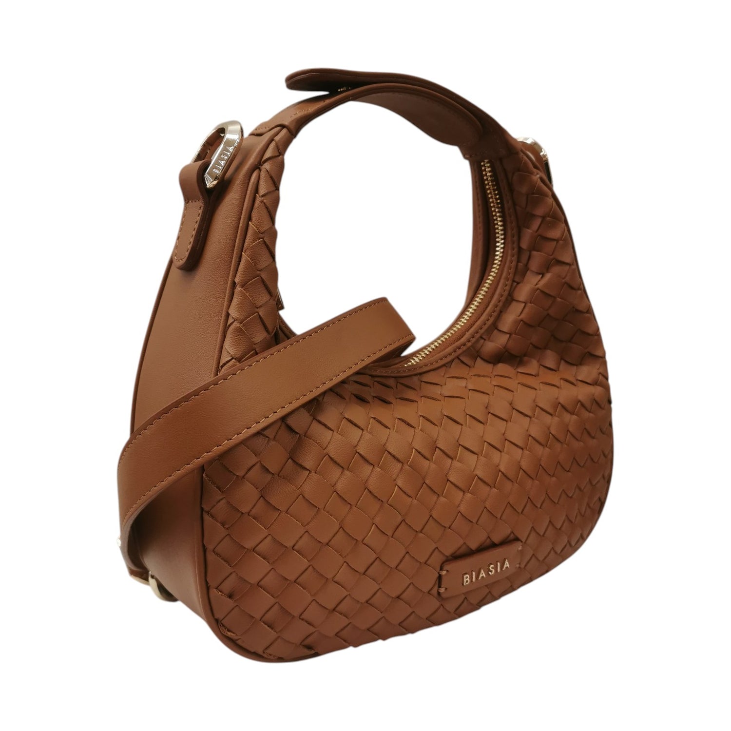 Biasia Borsa a Mano Donna Mezzaluna Piccola Intrecciata Cuoio