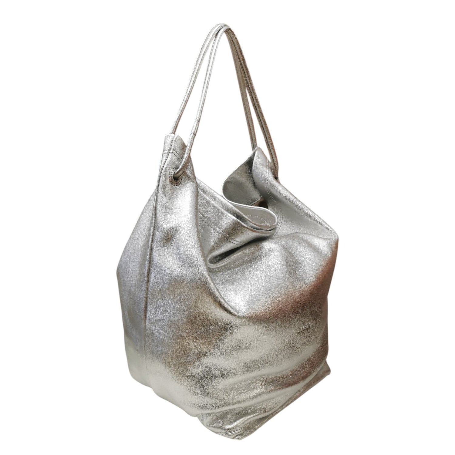 Biasia Borsa a Spalla Sacca Donna in Pelle Argento