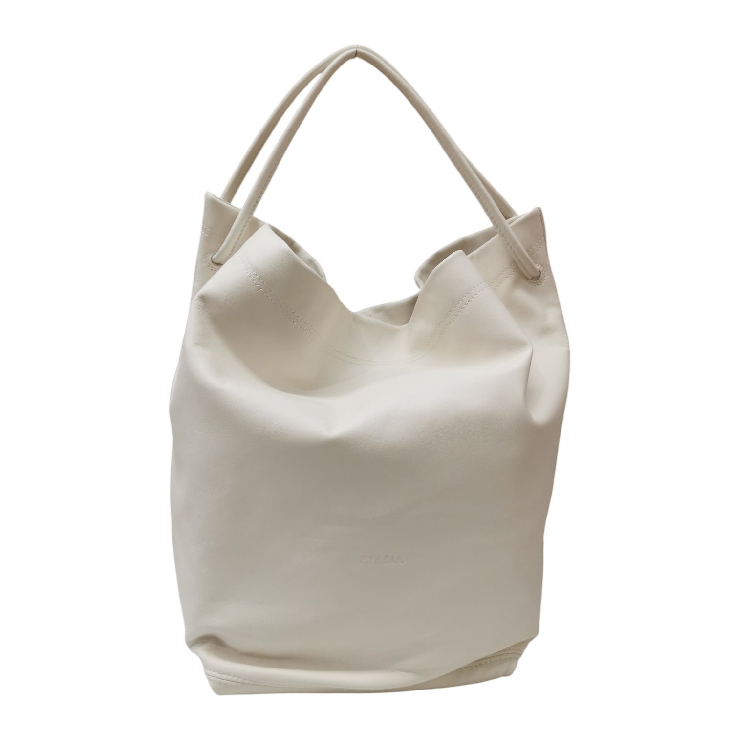 Biasia Borsa a Spalla Sacca Donna in Pelle Bianco Sporco