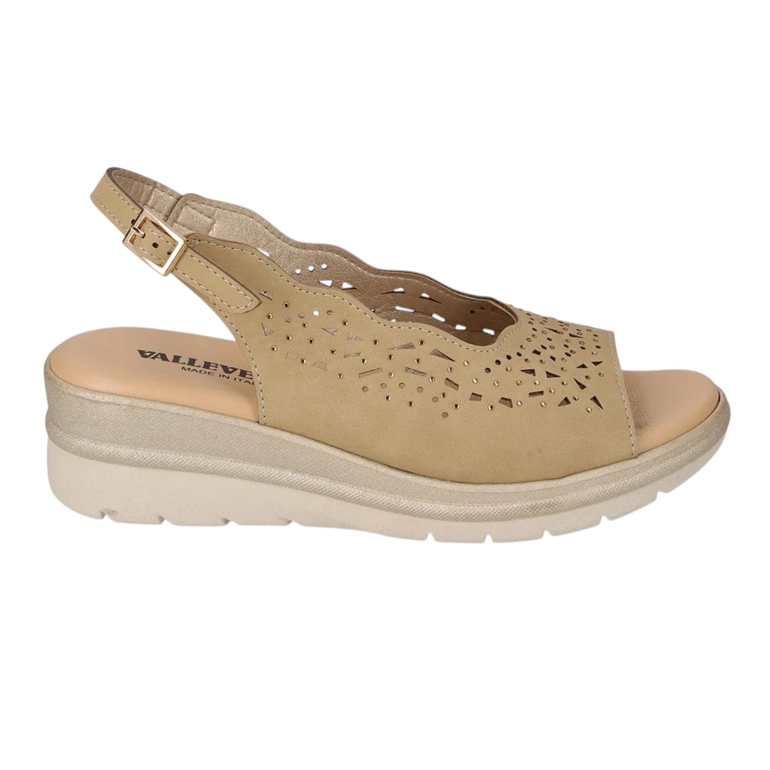 Valleverde Sandalo Donna Traforato Beige con Zeppa Alta 60mm