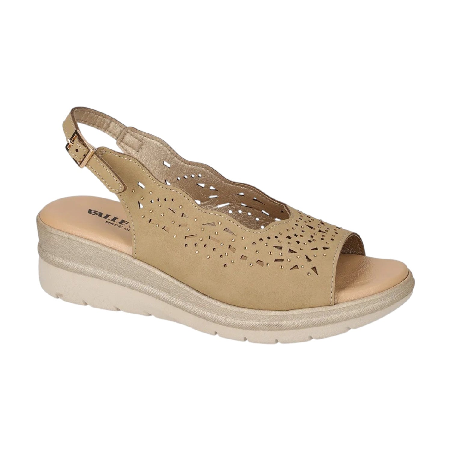 Valleverde Sandalo Donna Traforato Beige con Zeppa Alta 60mm