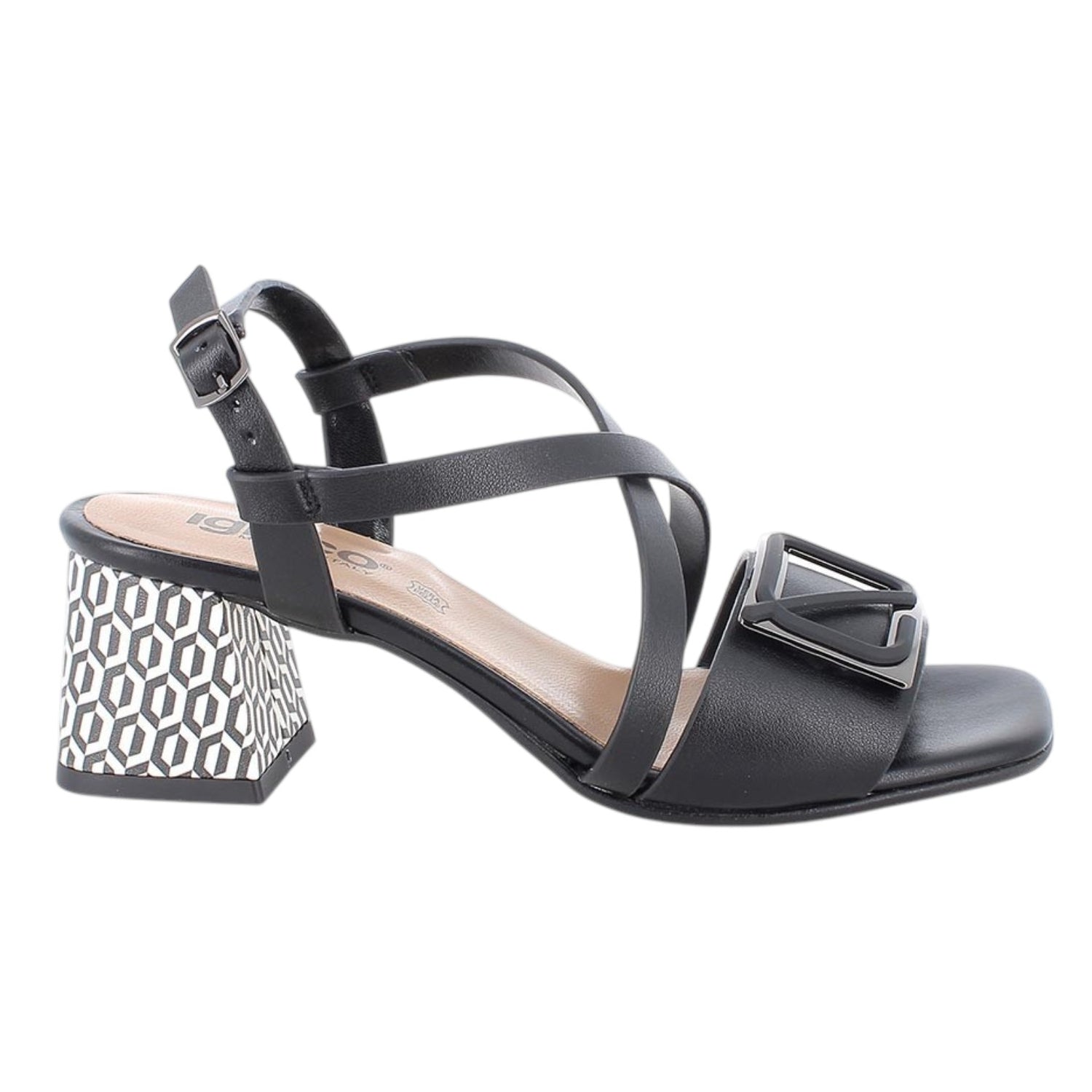 Igi&Co Sandalo Donna in Pelle Nera con Accessorio e Tacco Largo Alto 65mm