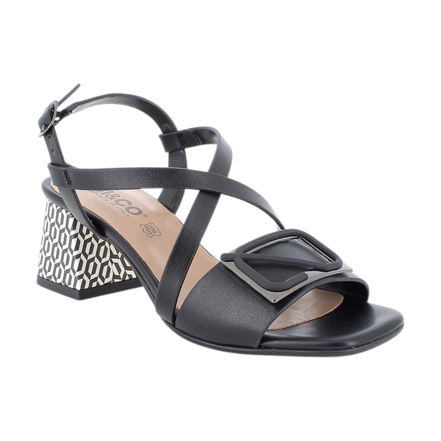 Igi&Co Sandalo Donna in Pelle Nera con Accessorio e Tacco Largo Alto 65mm
