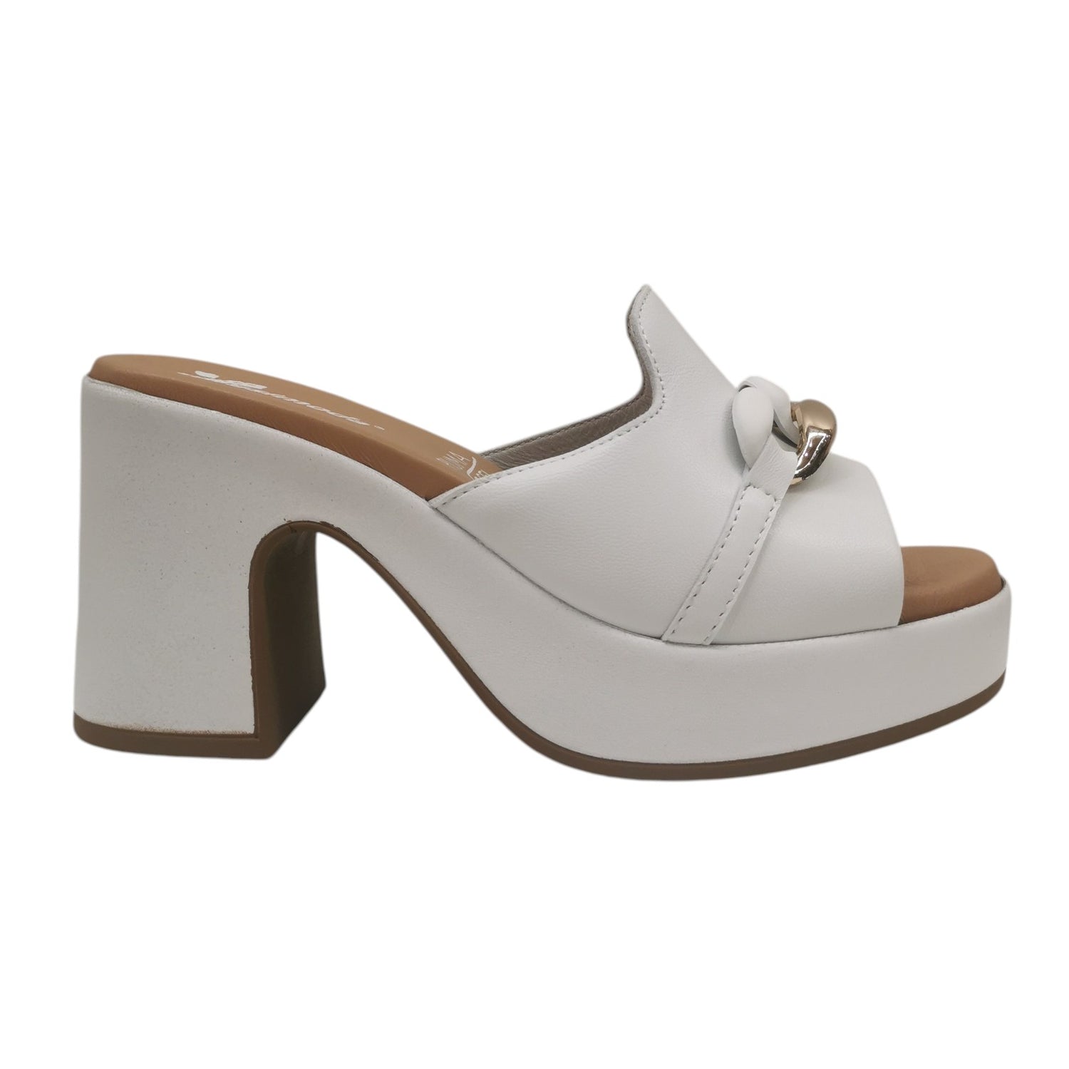 Susimoda Scalzato Donna in Pelle Bianca con Catena e Tacco Largo Alto 90mm