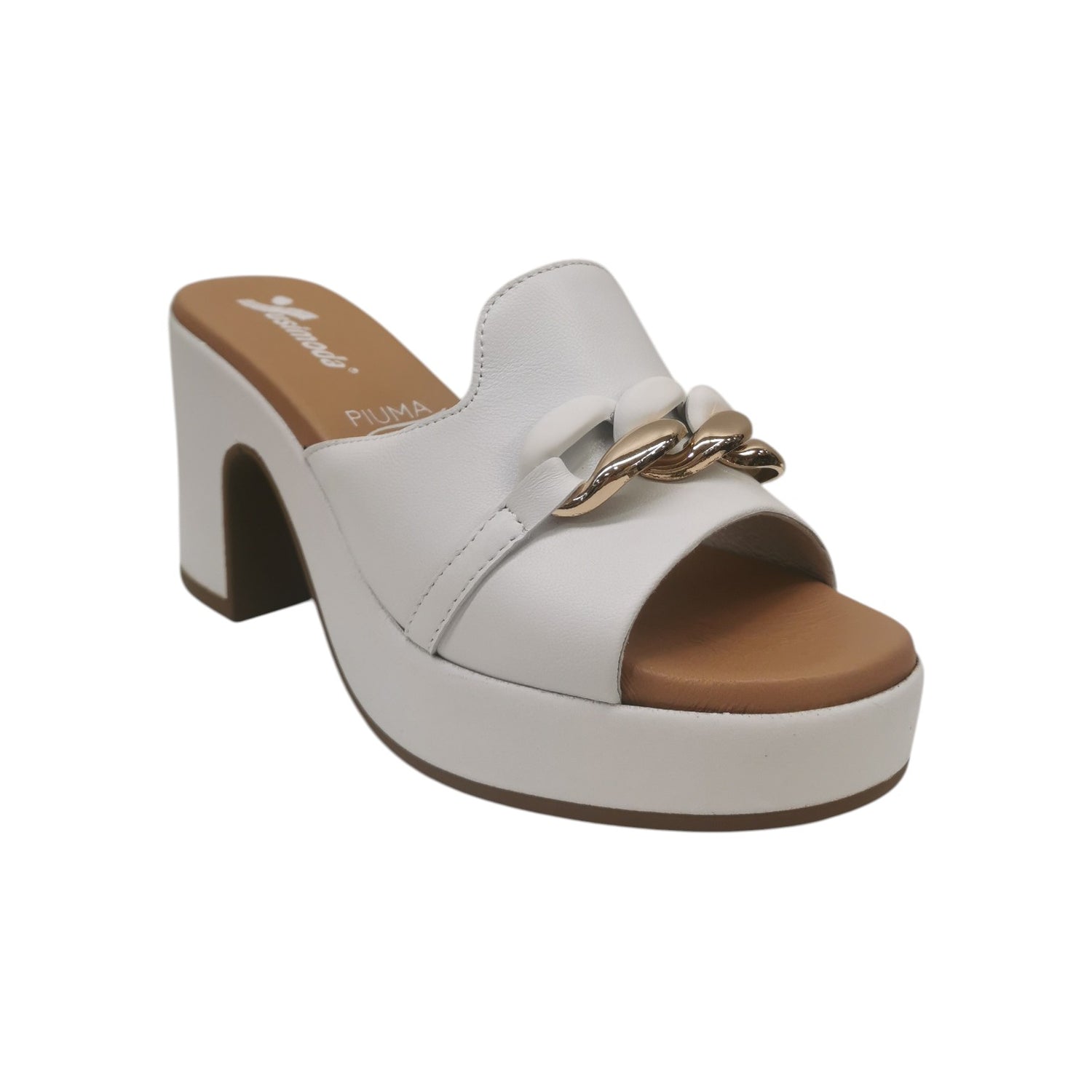 Susimoda Scalzato Donna in Pelle Bianca con Catena e Tacco Largo Alto 90mm