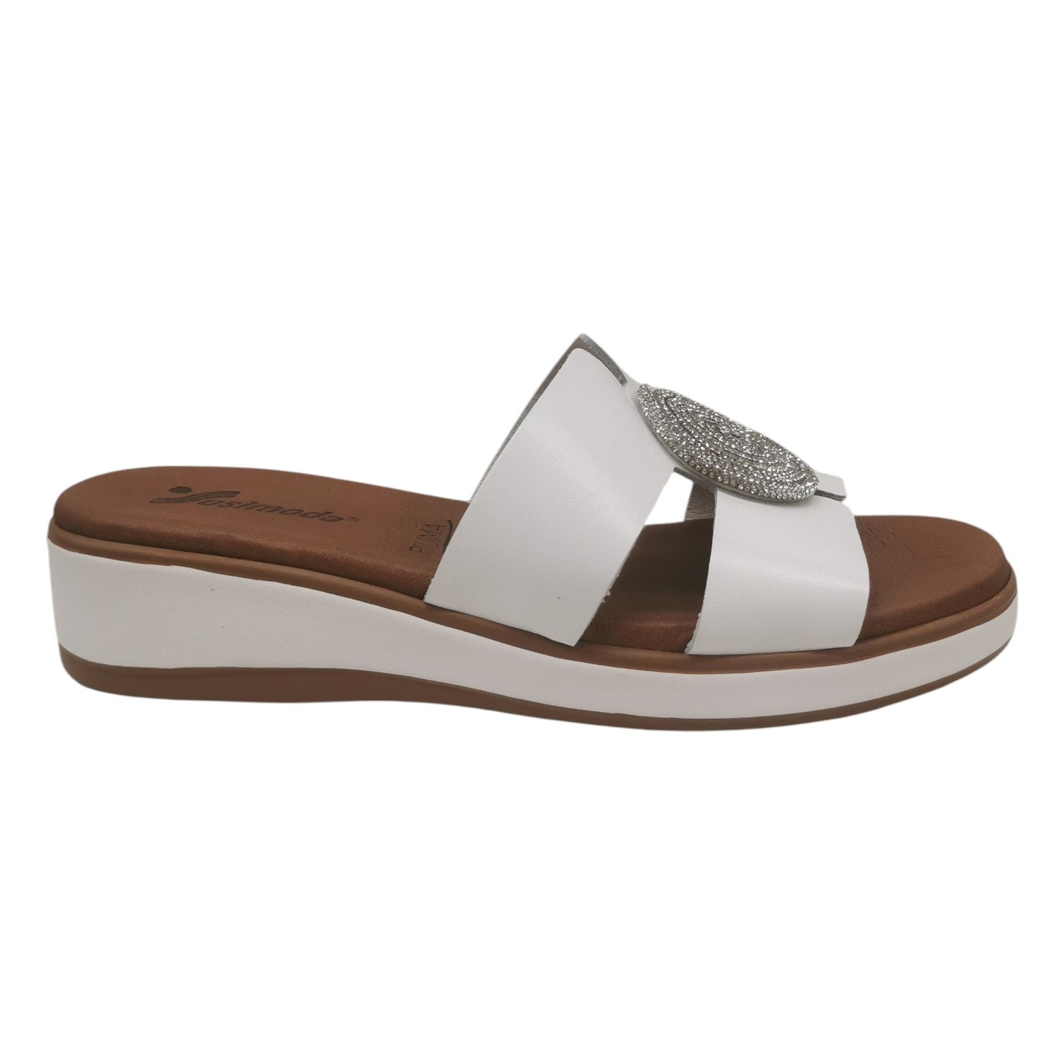 Susimoda Ciabatta Donna in Pelle Bianco Argento con Strass