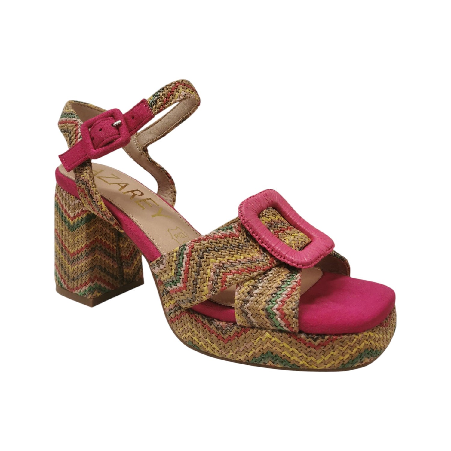 Azarey Sandalo Donna in Raffia Fucsia con Tacco Largo Alto 90mm