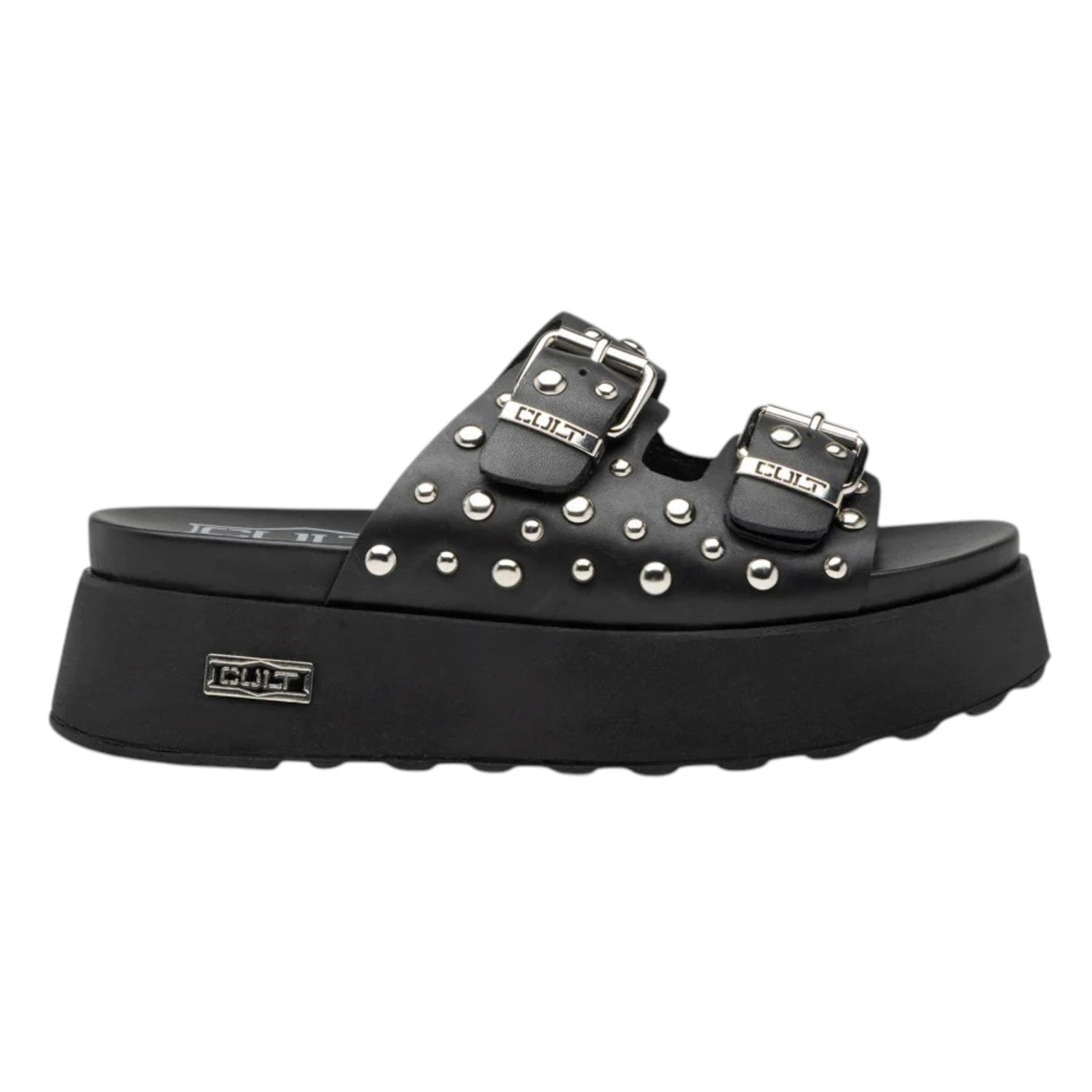 Cult Ciabatta Donna Platform in Pelle Nera con Borchie