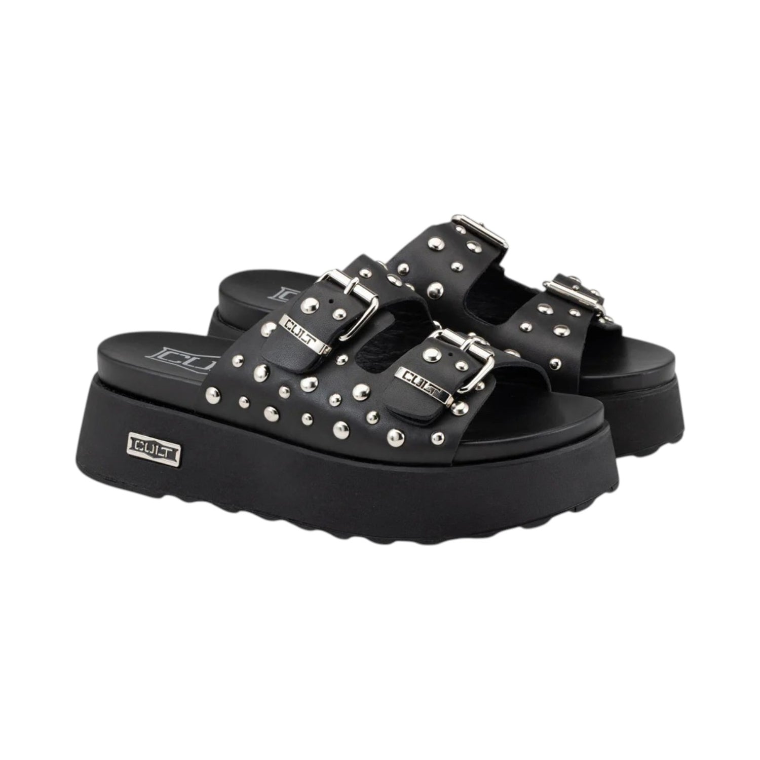 Cult Ciabatta Donna Platform in Pelle Nera con Borchie