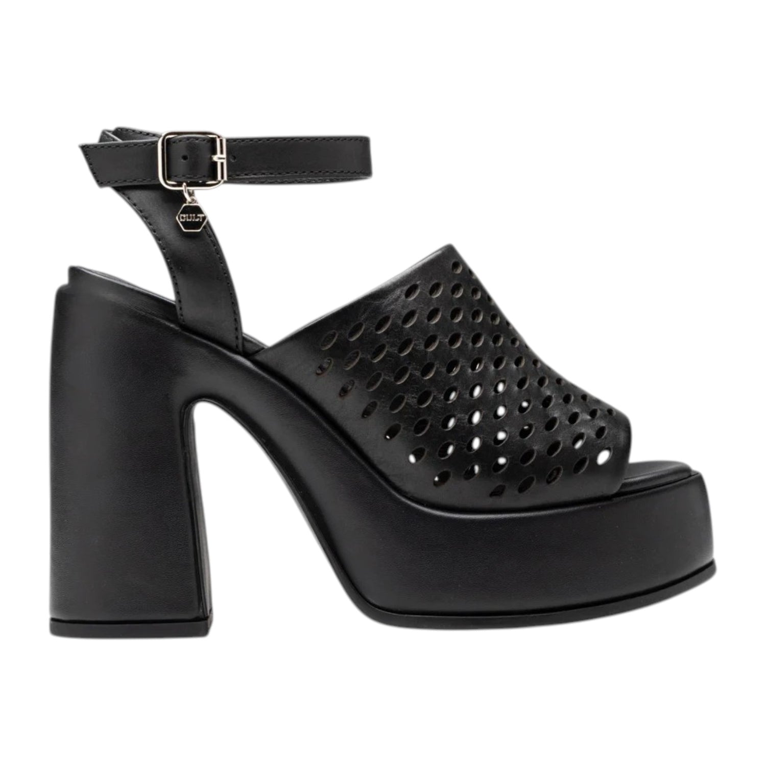 Cult Sandalo Donna Nero Traforato in Pelle con Tacco Alto 120mm