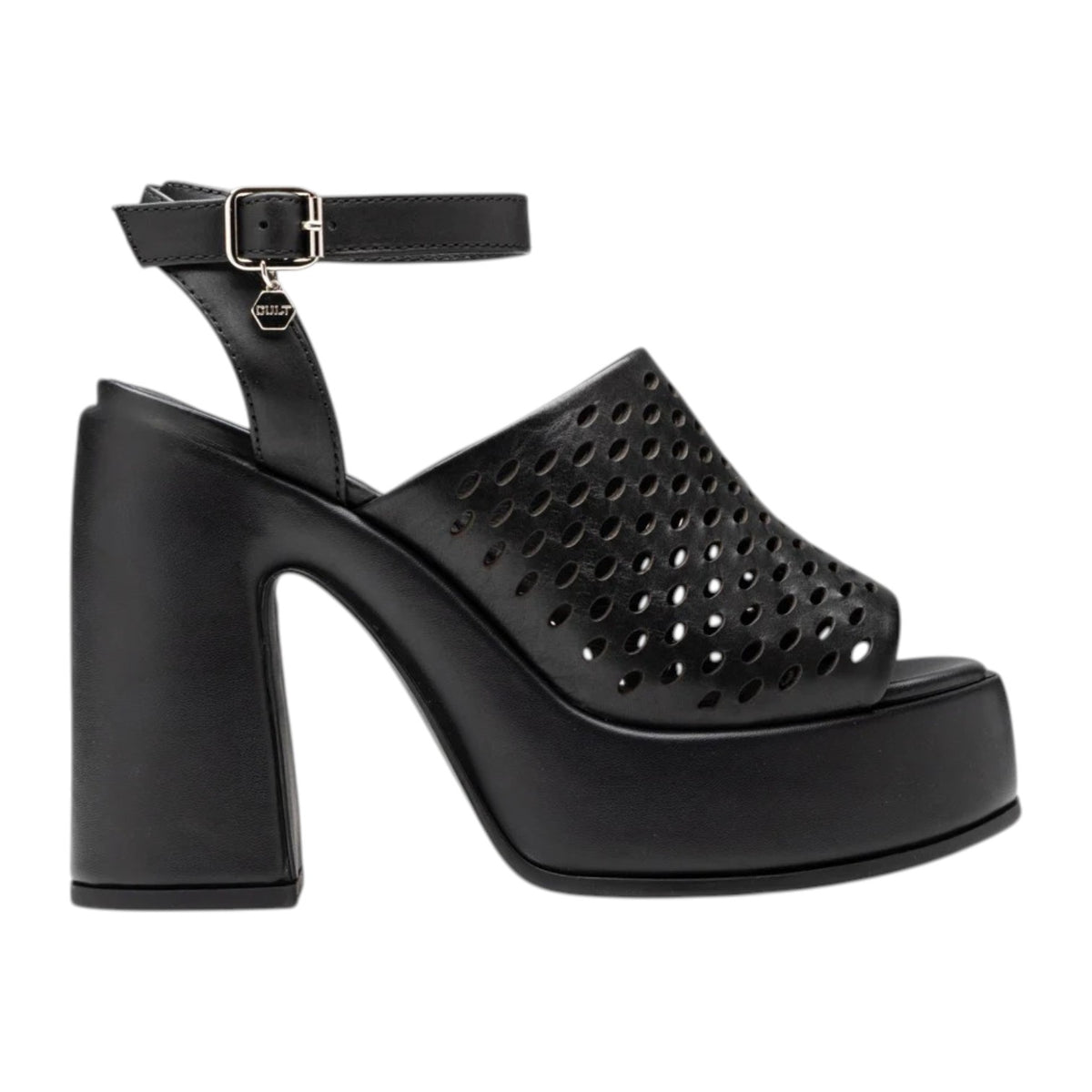 Cult Sandalo Donna Nero Traforato in Pelle con Tacco Alto 120mm