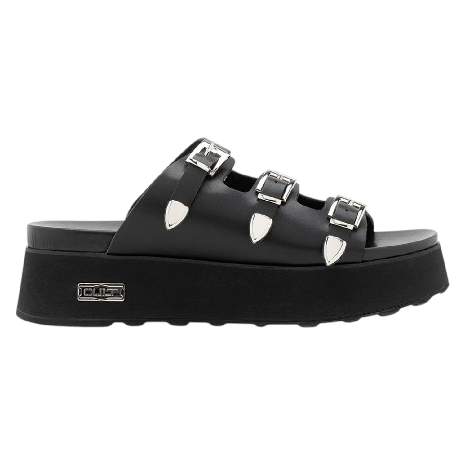 Cult Ciabatta Donna Platform in Pelle Nera con Triplo Cinturino