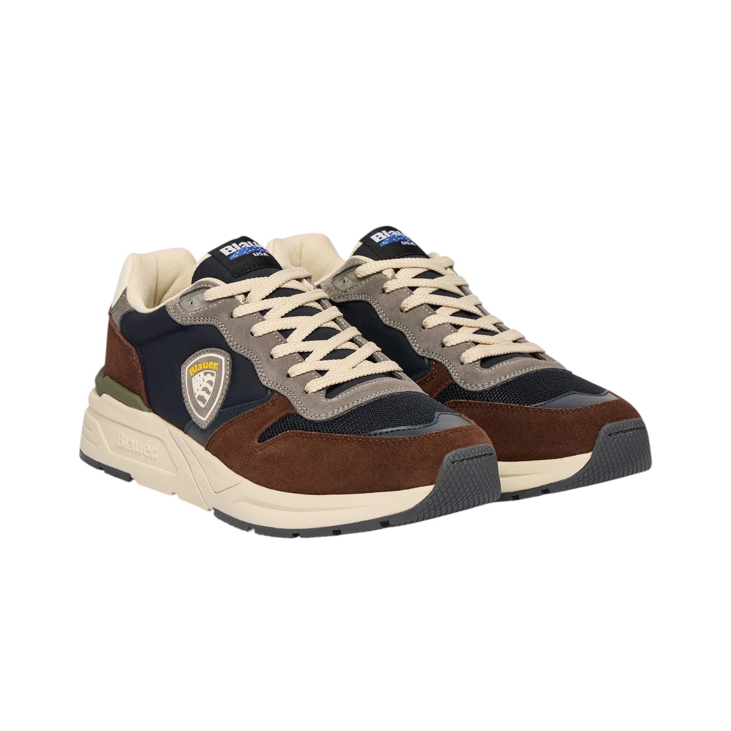 Blauer Sneakers Uomo in Tessuto e Camoscio Blu