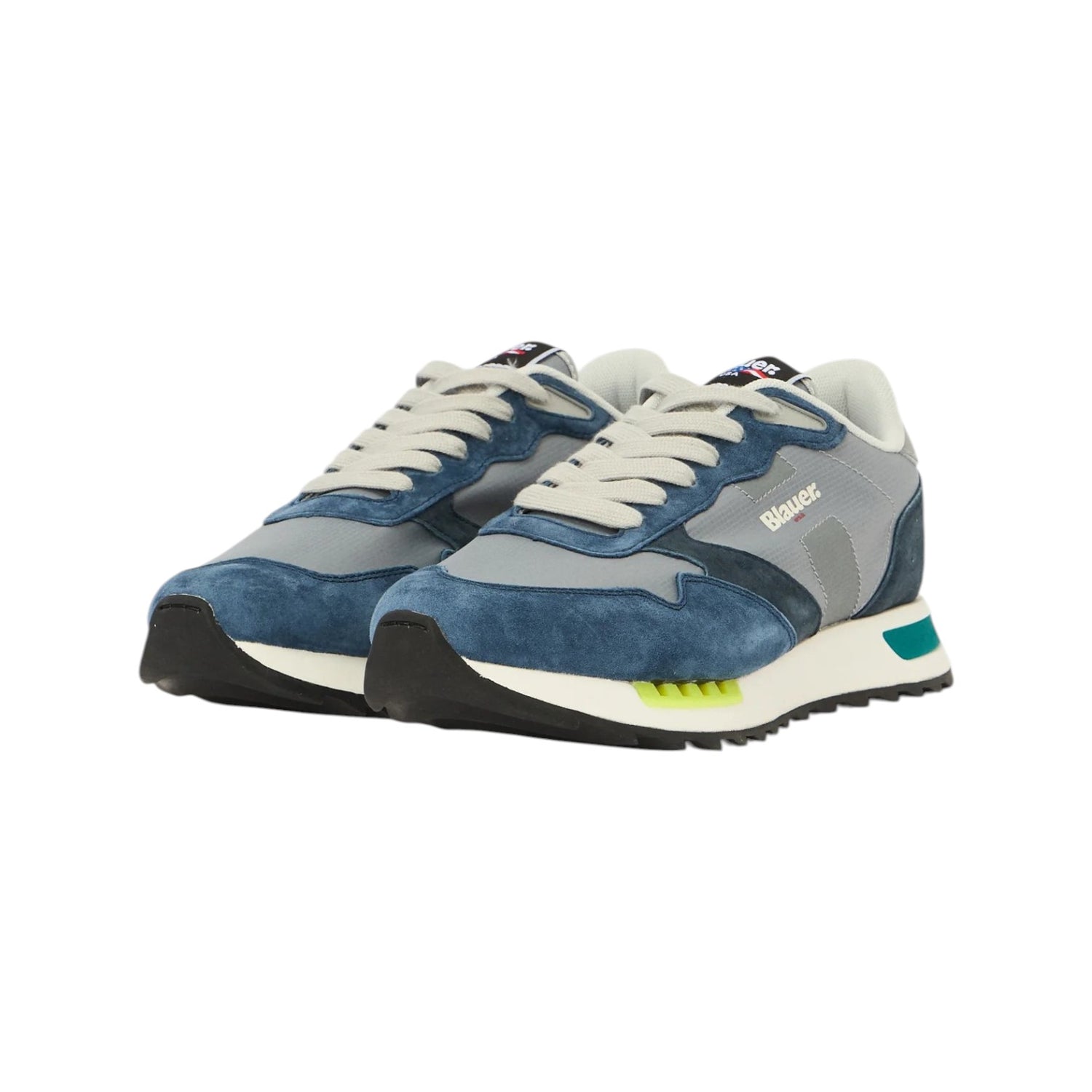Blauer Sneakers Uomo in Tessuto e Camoscio Blu Grigio