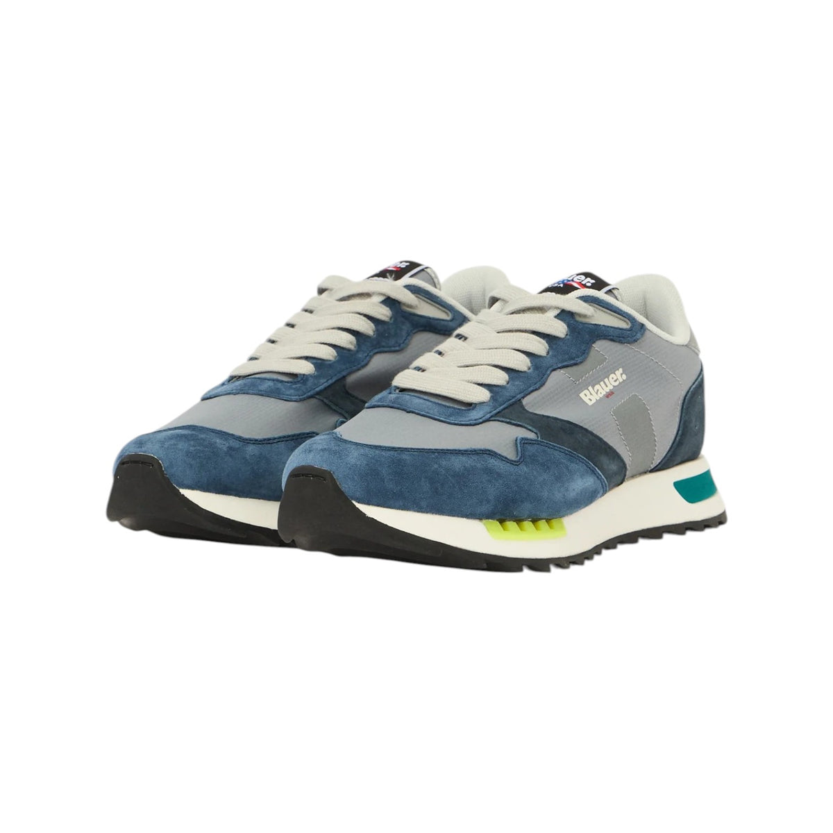 Blauer Sneakers Uomo in Tessuto e Camoscio Blu Grigio