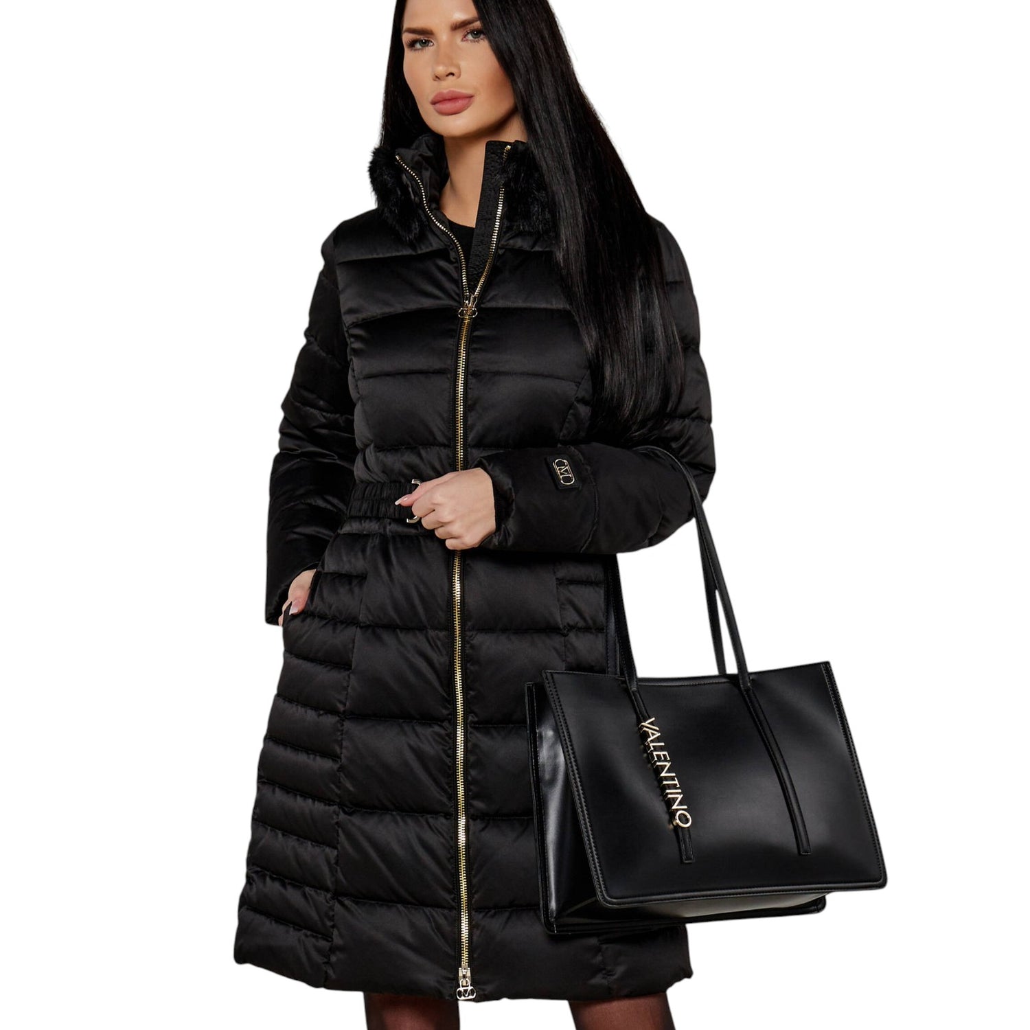 Mario Valentino Shopping Bag Donna in Ecopelle Nera con Logo Lettering