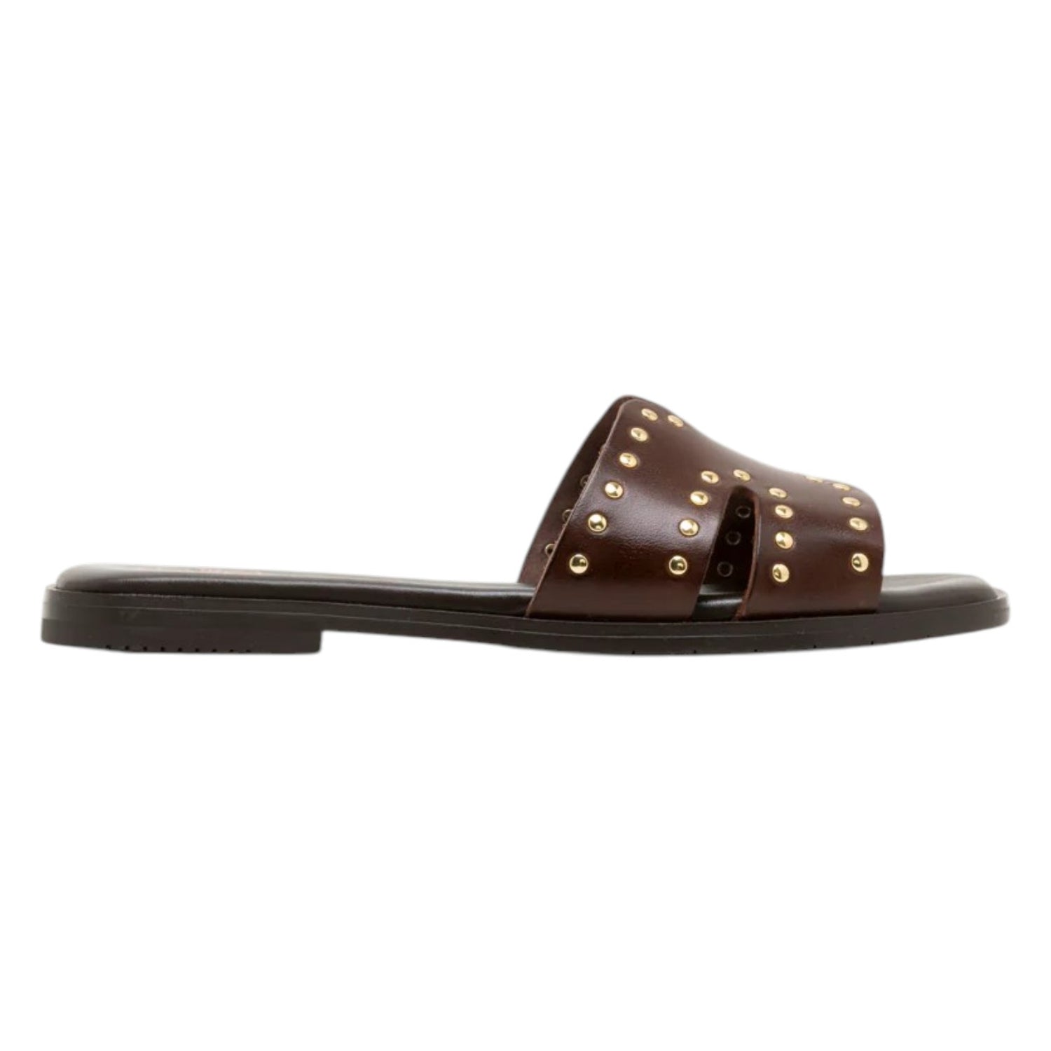 Porronet Ciabatta Donna in Pelle Moka con Borchie