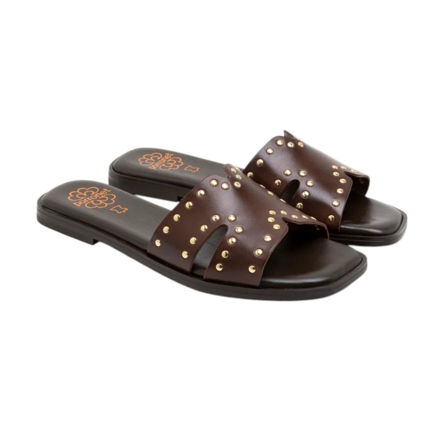 Porronet Ciabatta Donna in Pelle Moka con Borchie