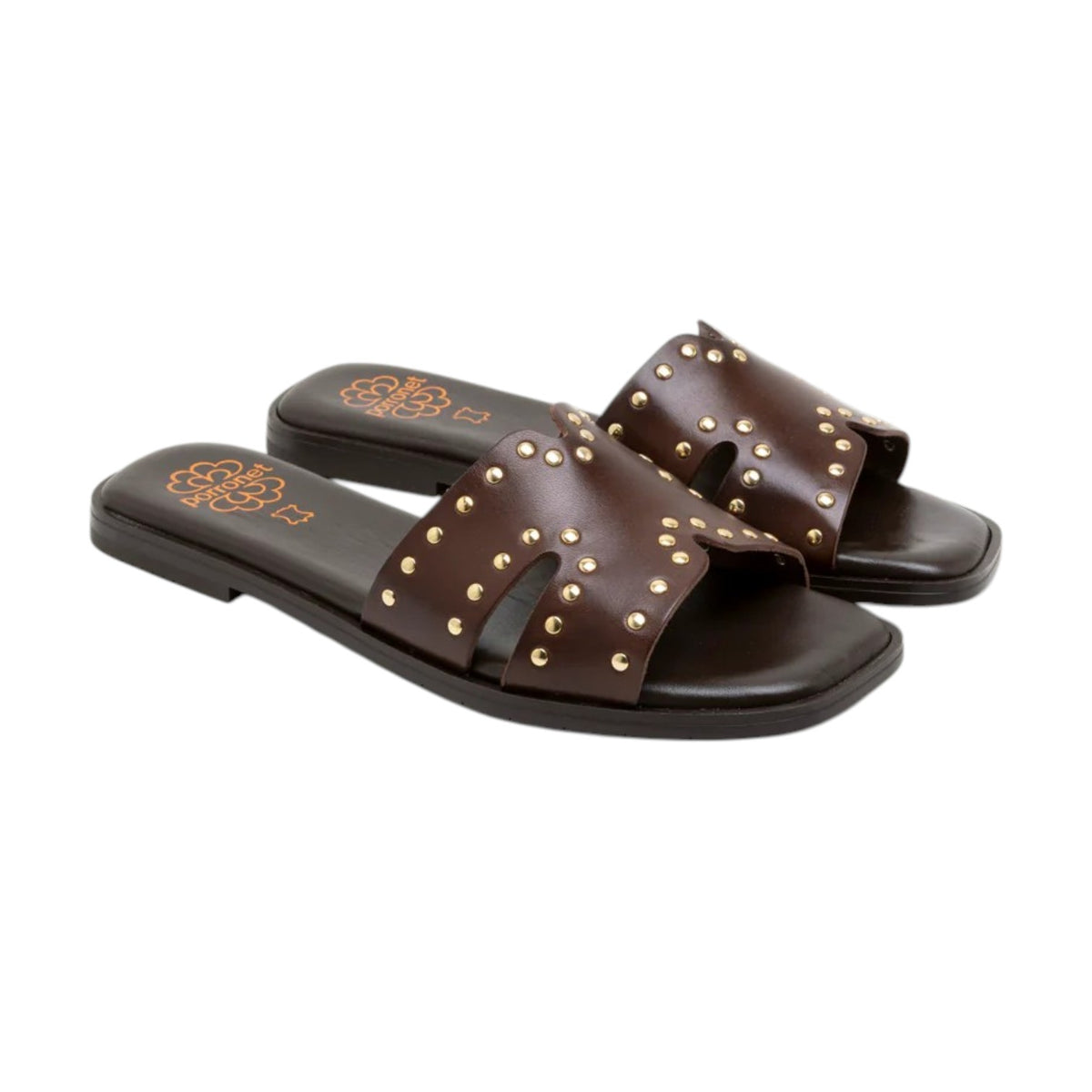 Porronet Ciabatta Donna in Pelle Moka con Borchie