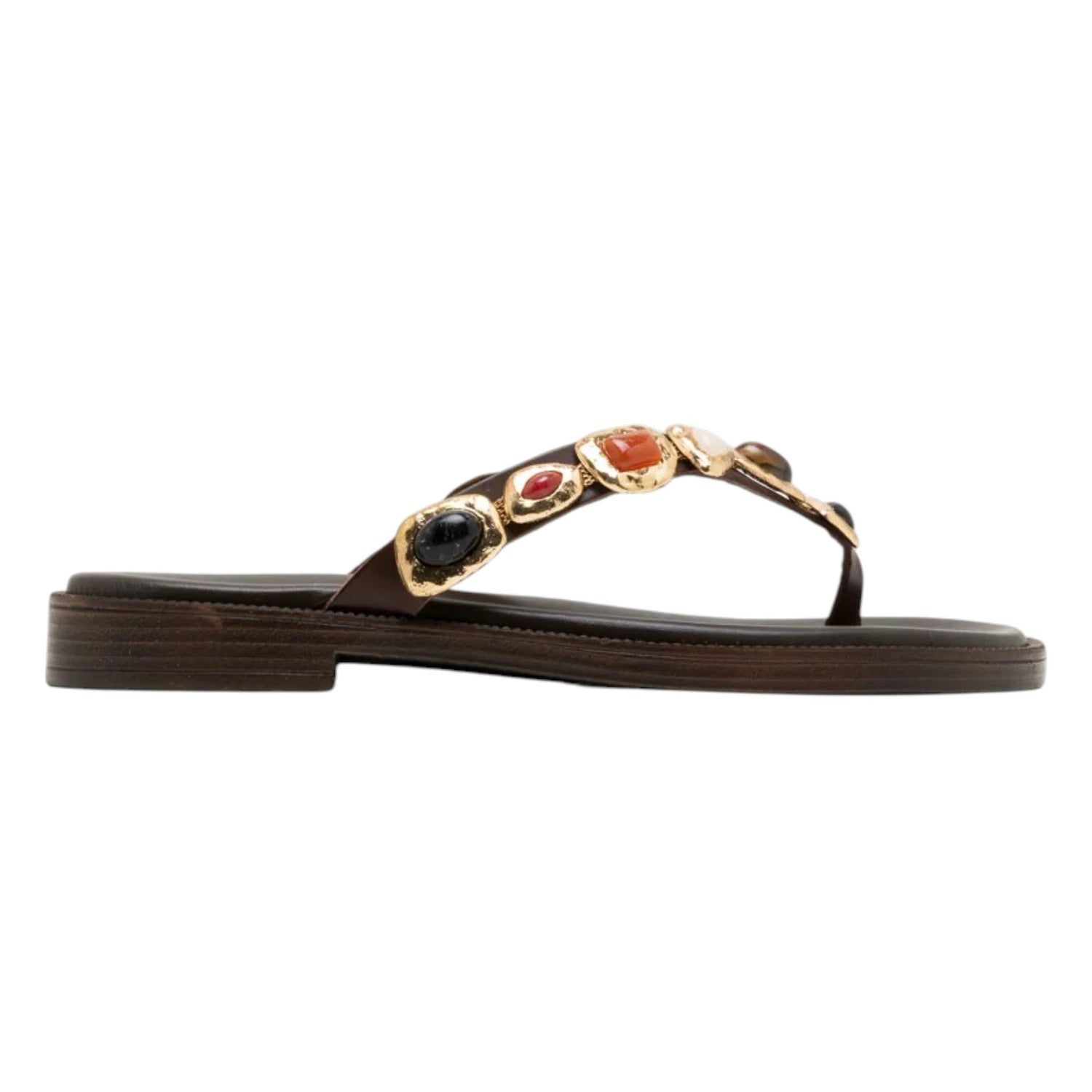 Porronet Infradito Donna in Pelle Moka con Pietre