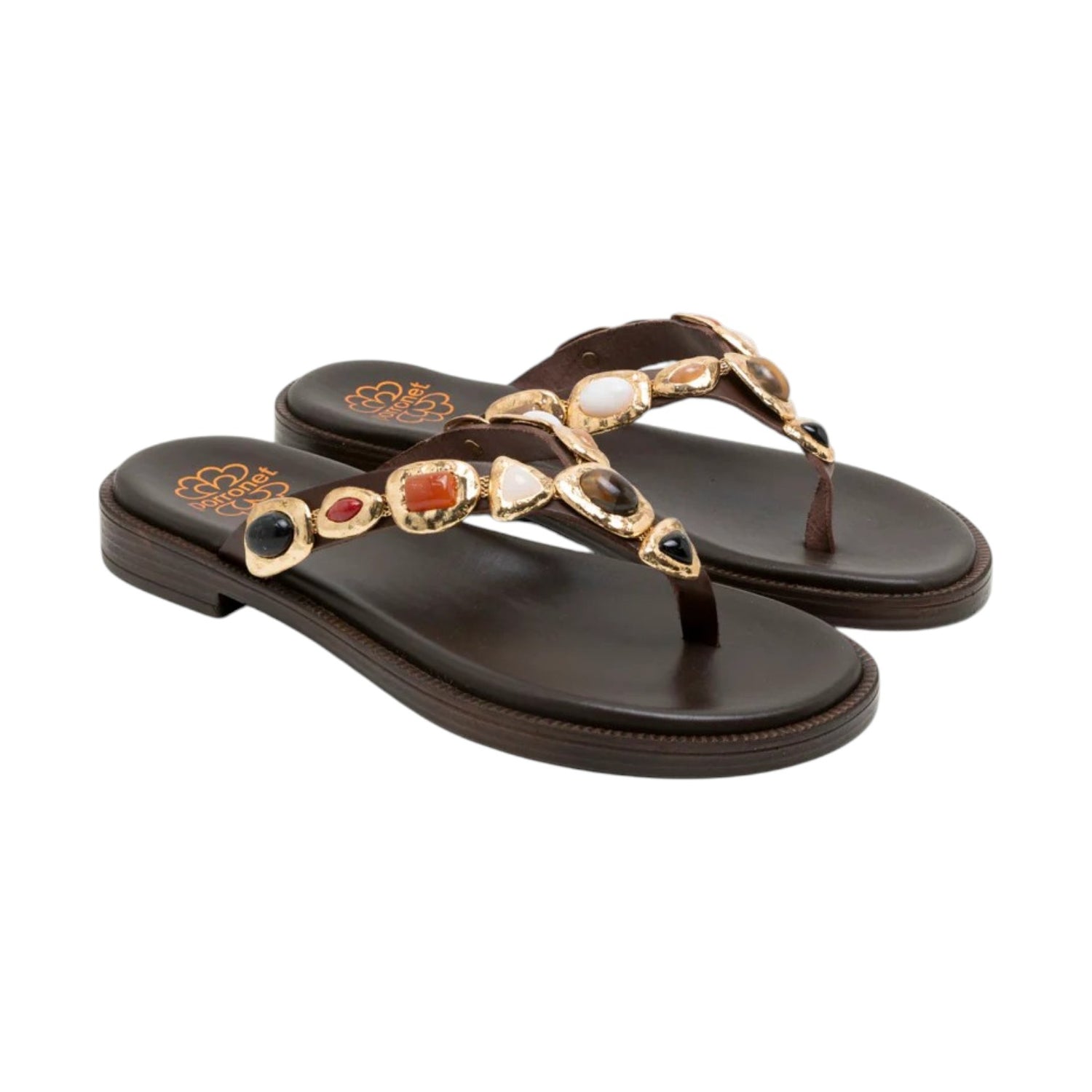 Porronet Infradito Donna in Pelle Moka con Pietre