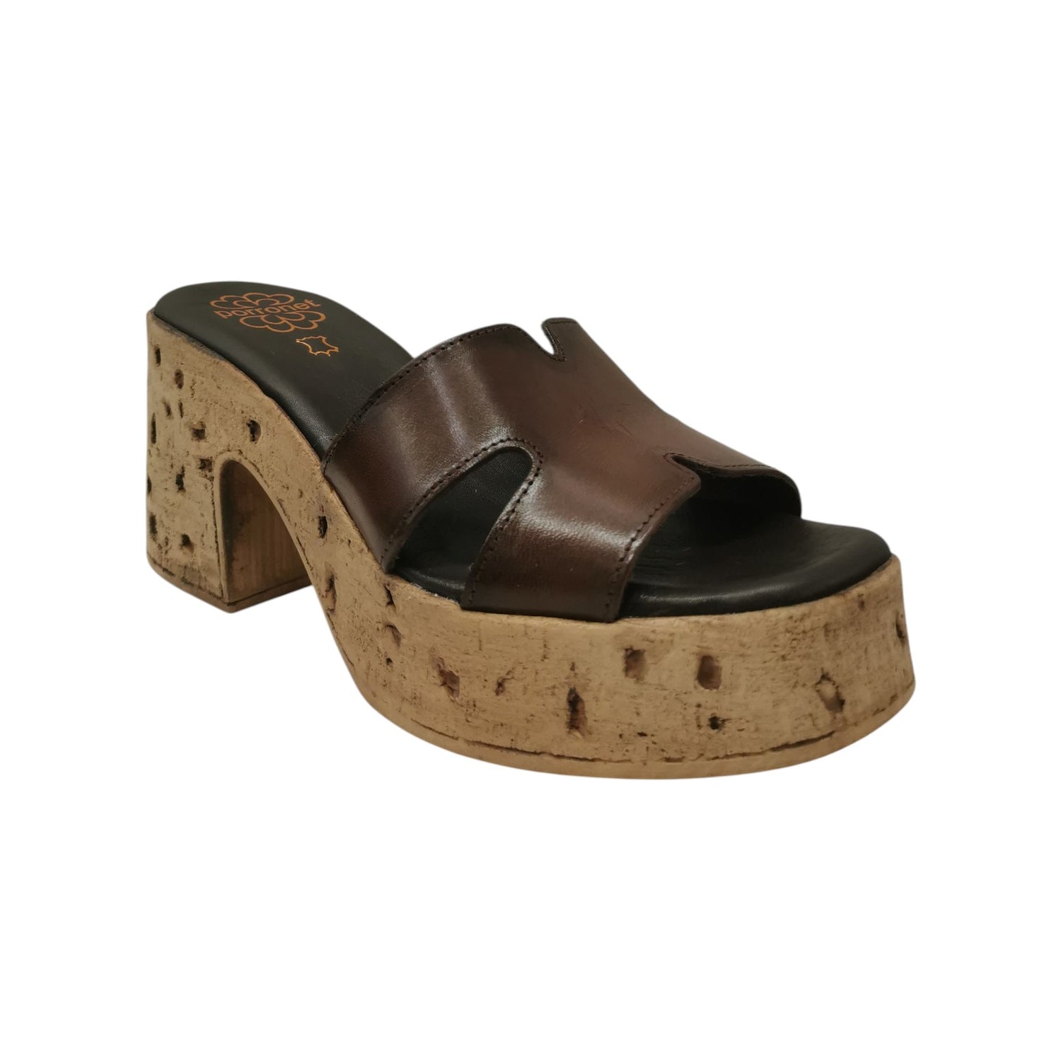 Porronet Scalzato Donna in Pelle Moka con Tacco Largo Alto 85mm
