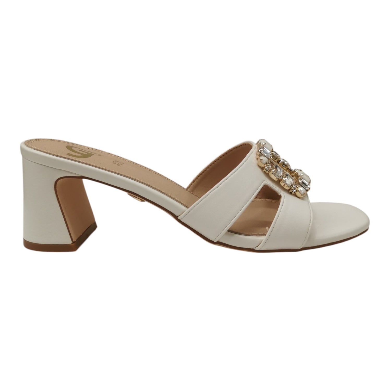 Gold&Gold Scalzato Donna Bianca con Pietre con Tacco Blocco Alto 70mm