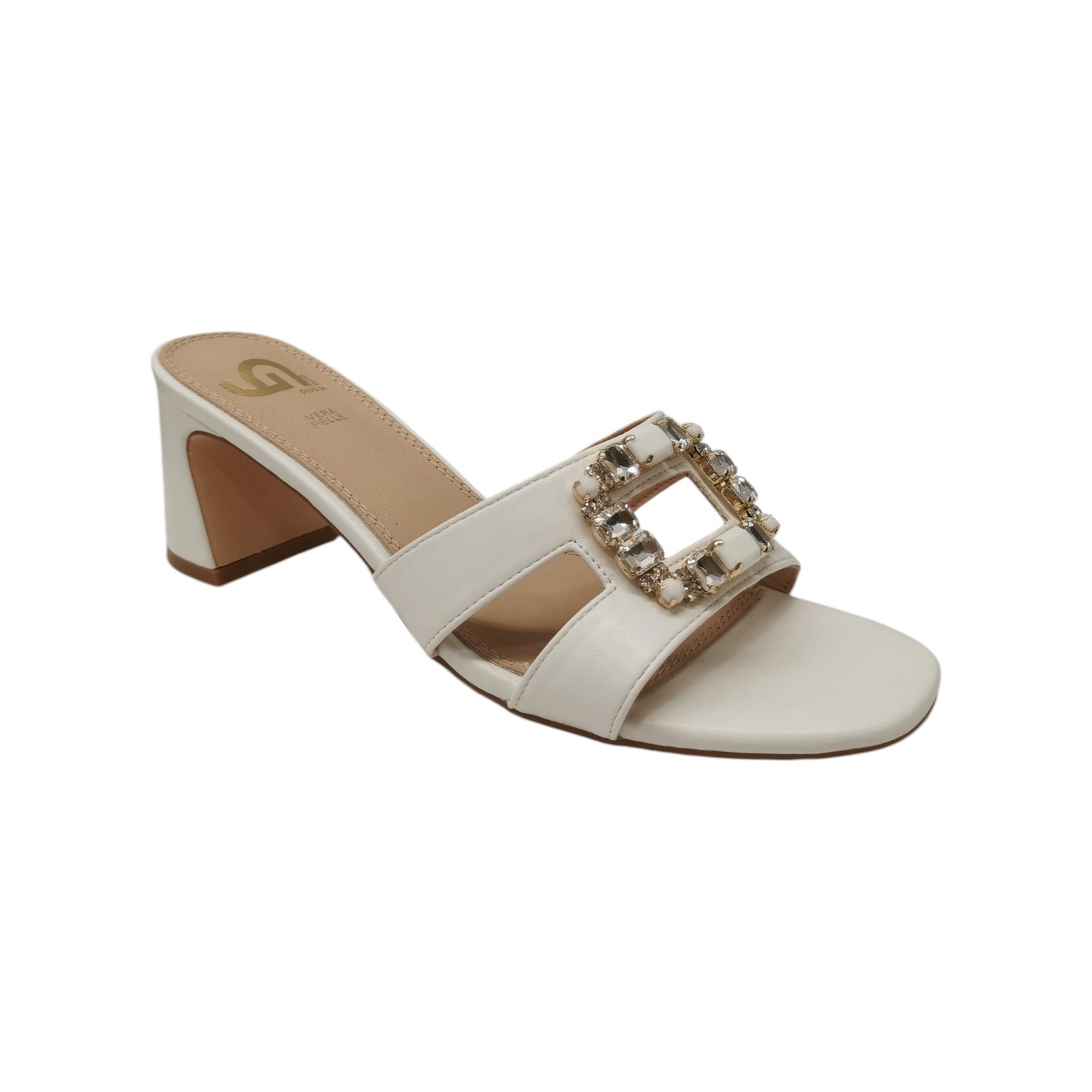 Gold&Gold Scalzato Donna Bianca con Pietre con Tacco Blocco Alto 70mm