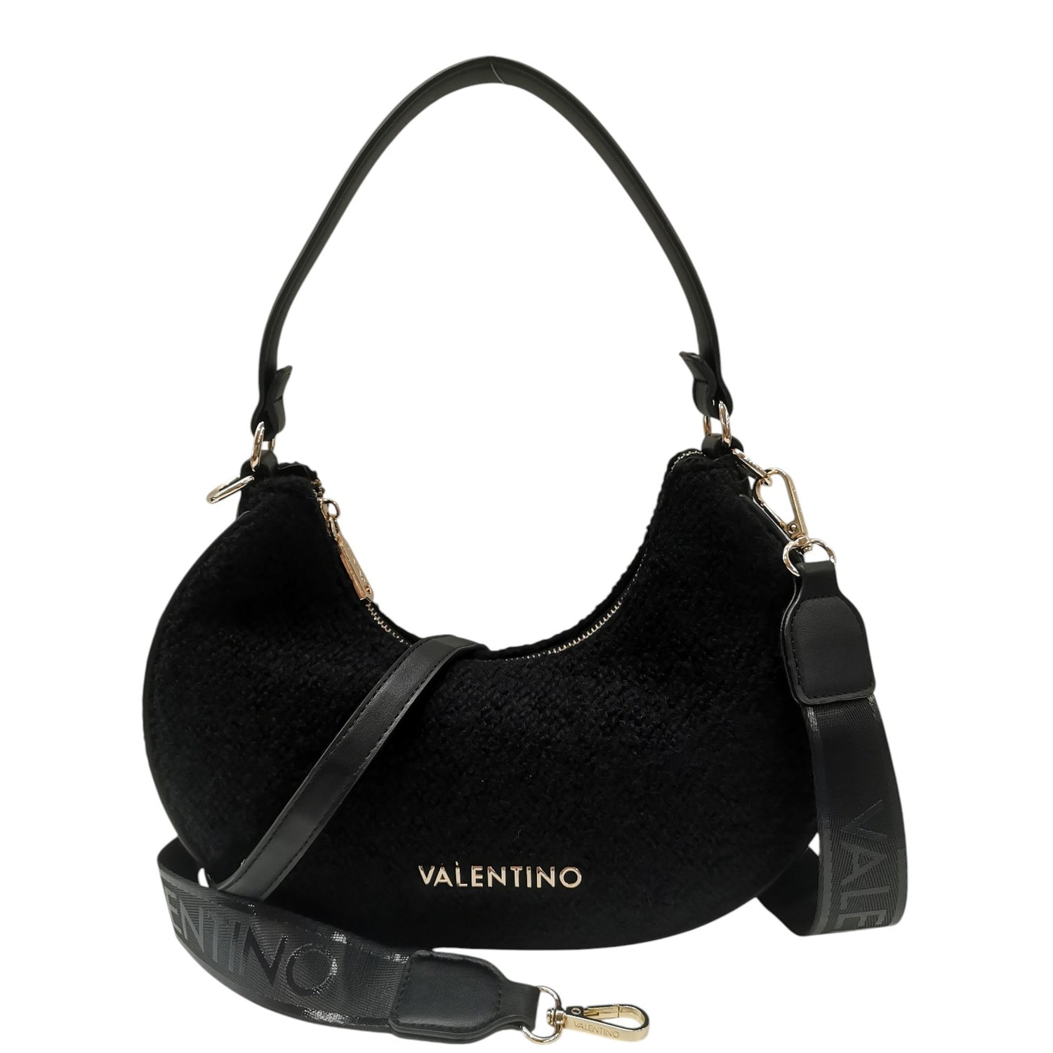 Mario Valentino Mezzaluna Donna in Pelliccia Sintetica Nero con Tracolla