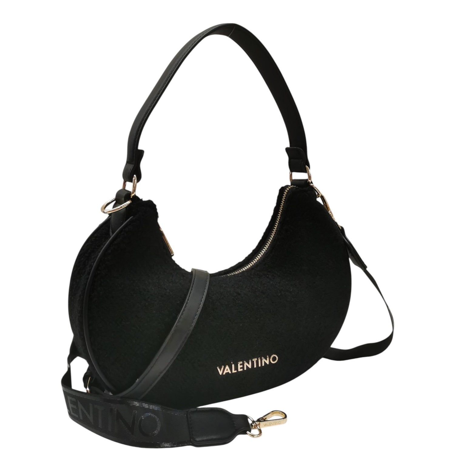 Mario Valentino Mezzaluna Donna in Pelliccia Sintetica Nero con Tracolla