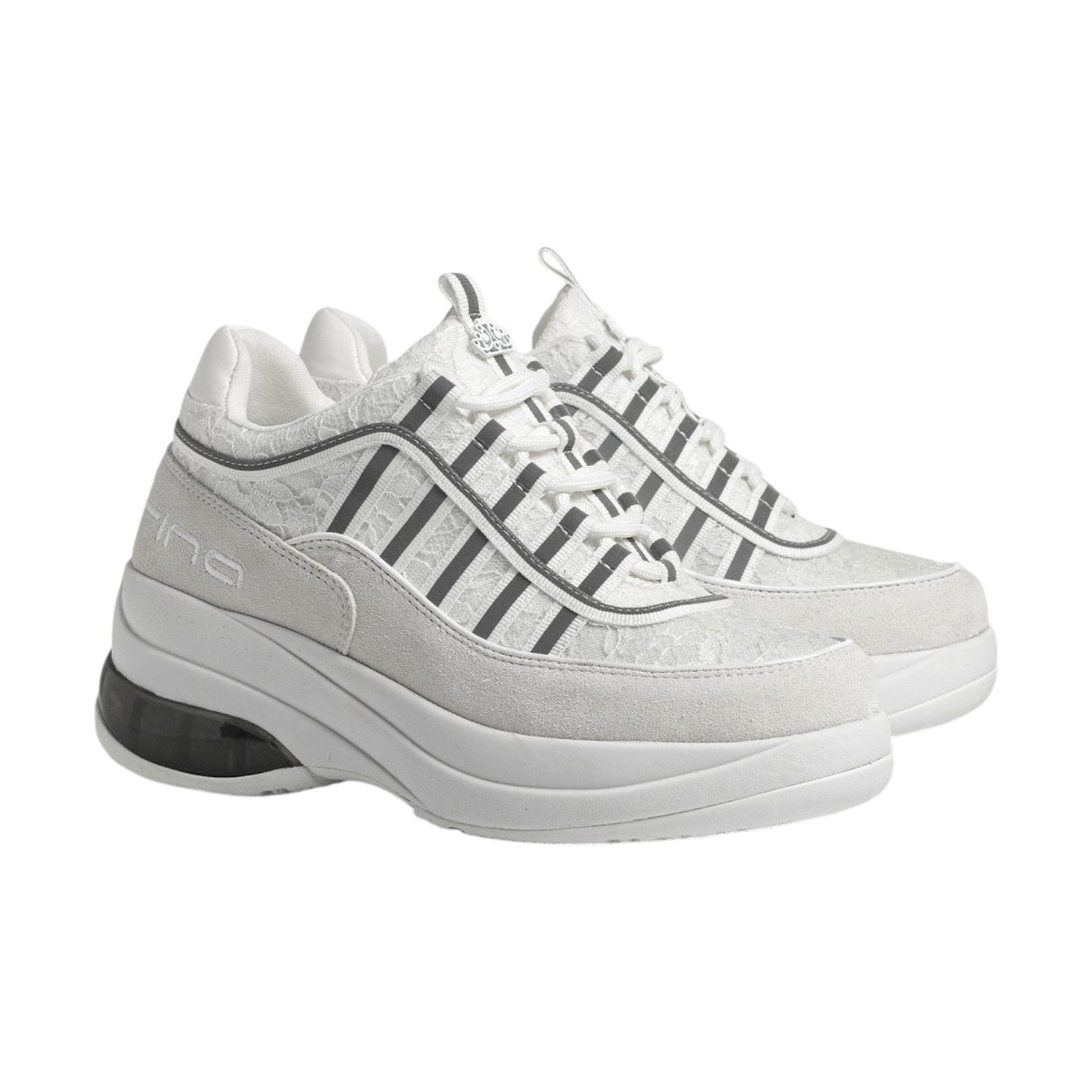 Fornarina Up Sneakers Donna in Camoscio e Pizzo Bianco con Zeppa Alta 70mm