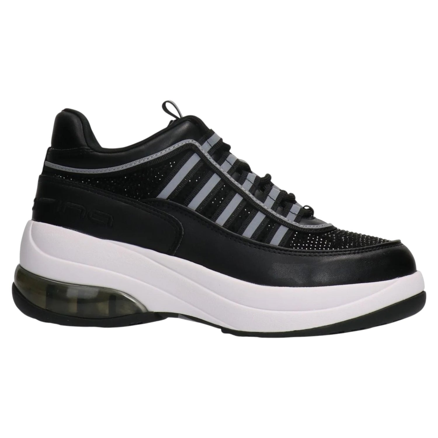 Fornarina Up Sneakers Donna in Velluto Nero con Strass e Zeppa Alta 70mm