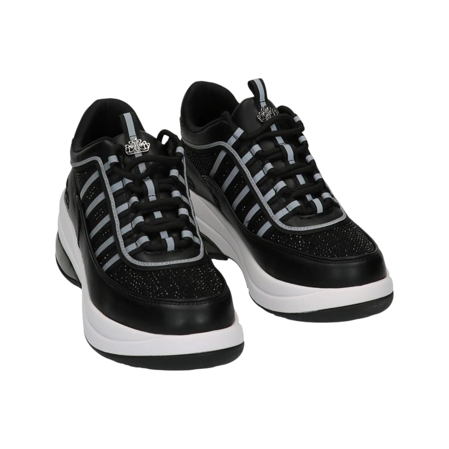 Fornarina Up Sneakers Donna in Velluto Nero con Strass e Zeppa Alta 70mm