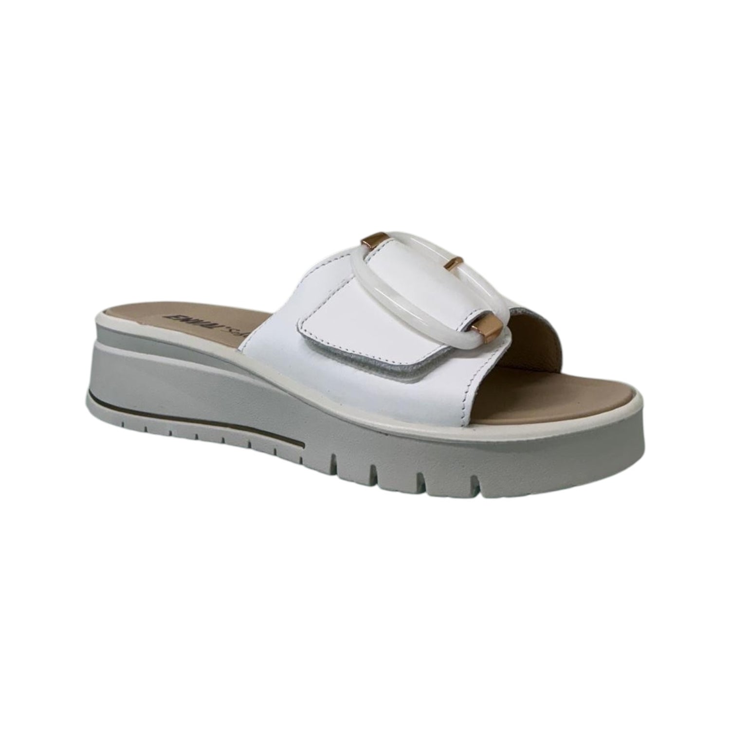 Enval Soft Ciabatta Donna in Pelle Bianca con Fibbia