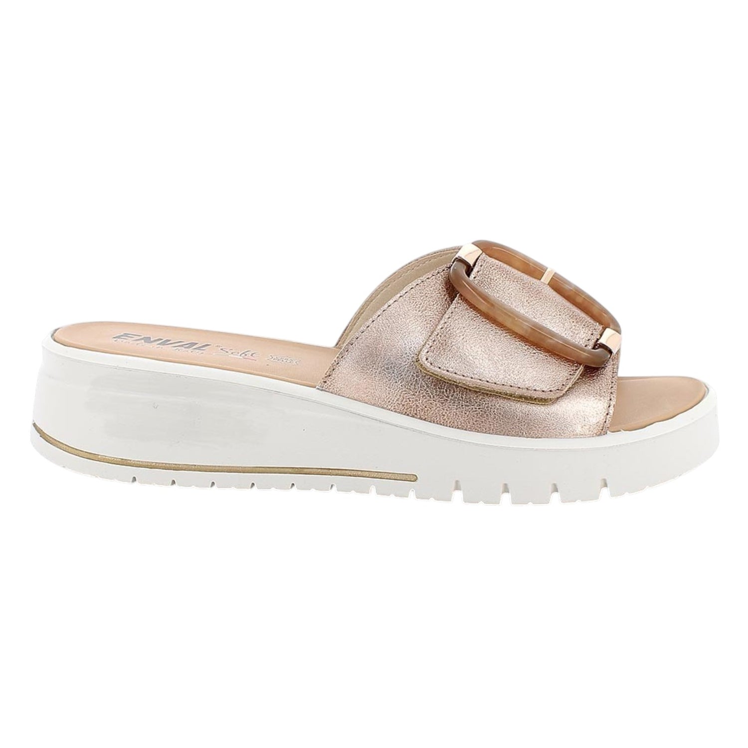 Enval Soft Ciabatta Donna in Pelle Champagne con Fibbia