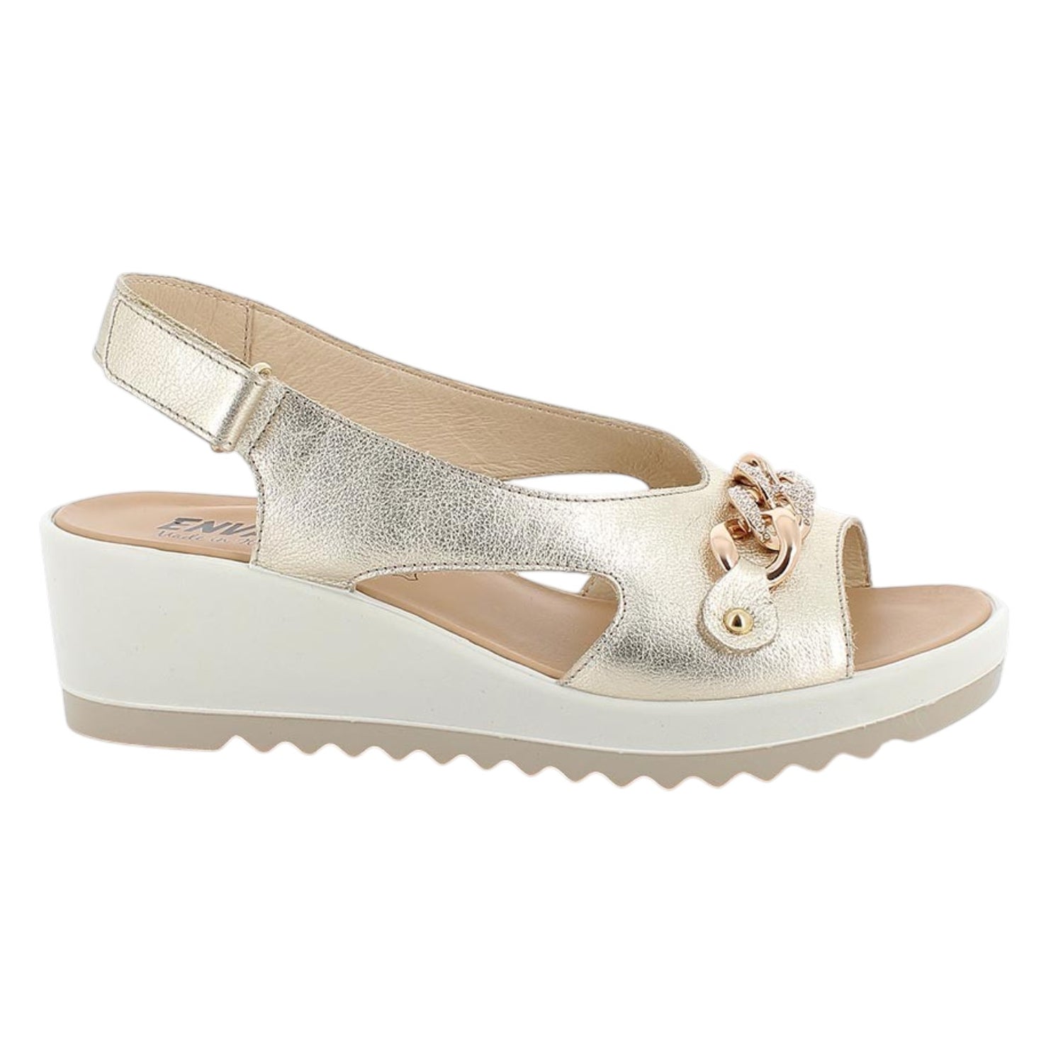 Enval Soft Sandalo Donna in Pelle Platino con Zeppa Alta 55mm