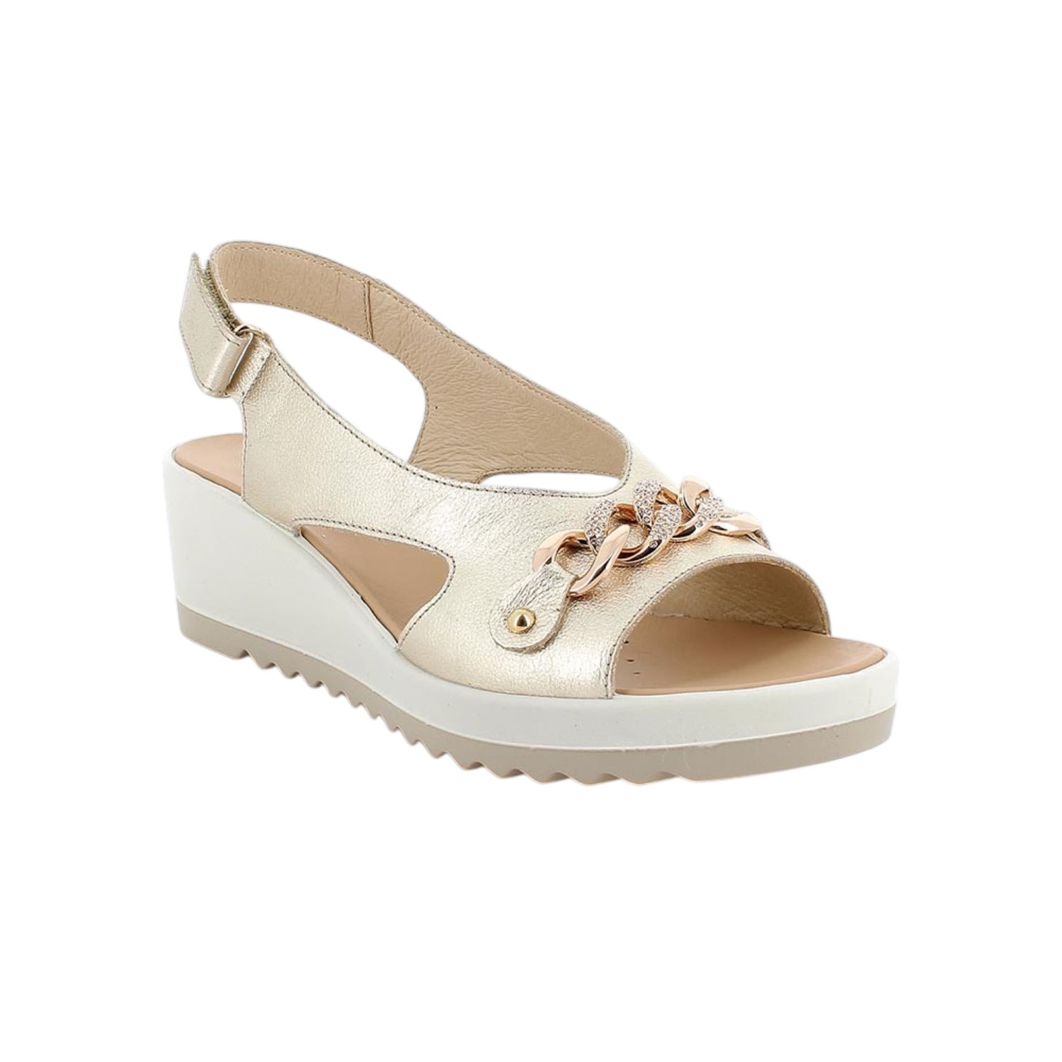 Enval Soft Sandalo Donna in Pelle Platino con Zeppa Alta 55mm Numero 42