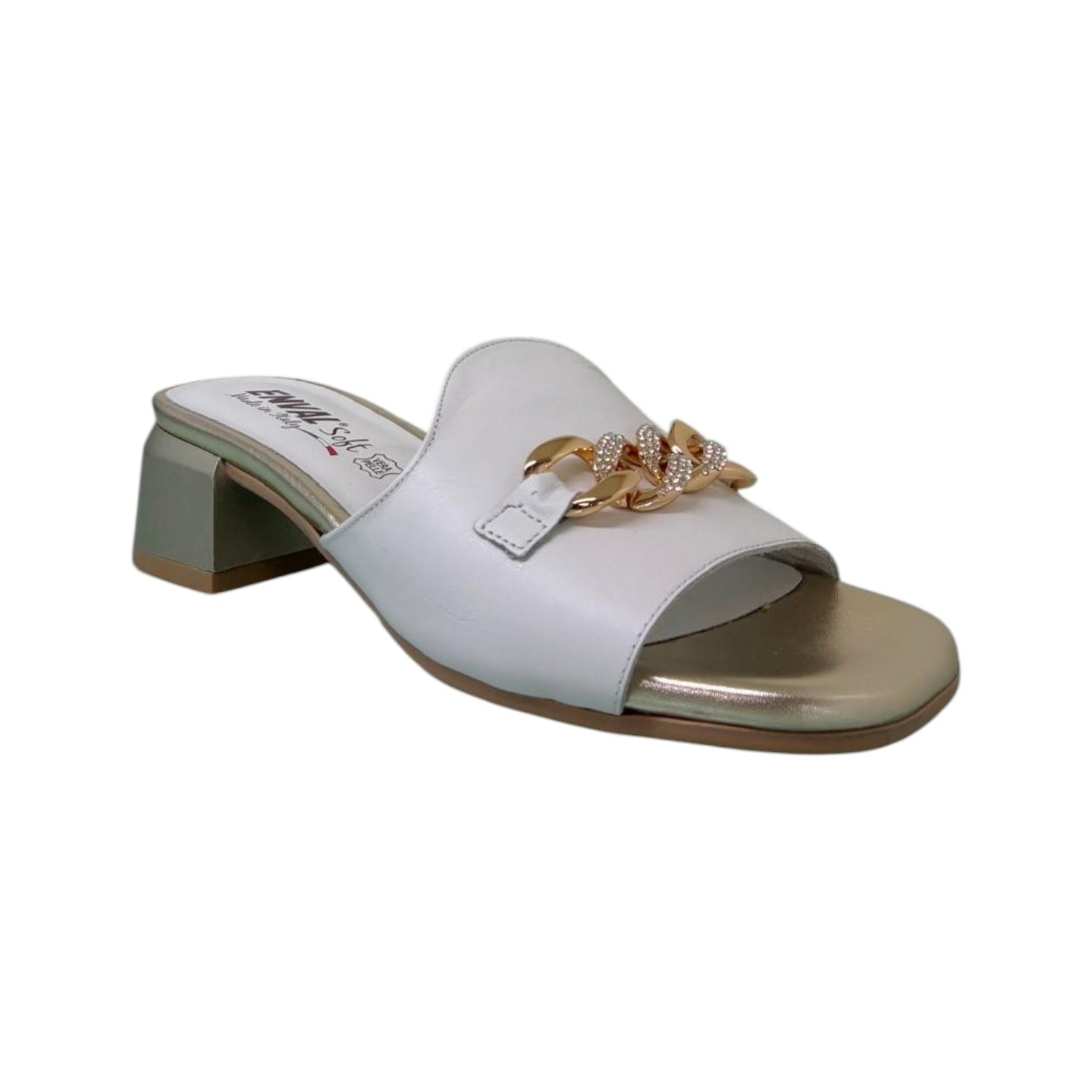Enval Soft Scalzato Donna in Pelle Bianca con Tacco Largo 50mm