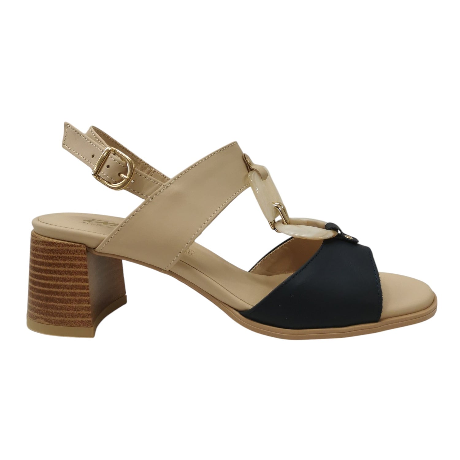 Enval Soft Sandalo Donna in Pelle Blu Beige con tacco Largo Alto 60mm