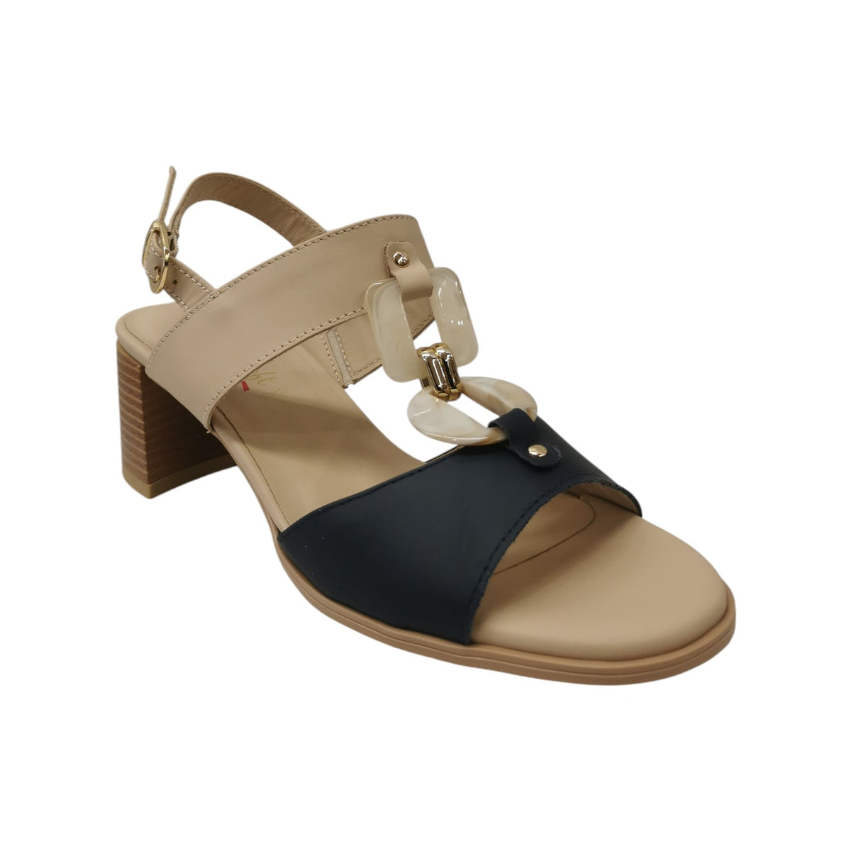 Enval Soft Sandalo Donna in Pelle Blu Beige con tacco Largo Alto 60mm