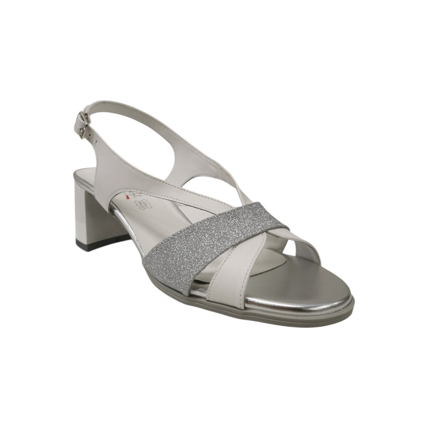 Enval Soft Sandalo Donna Bianco Argento con Tacco Largo Alto 60mm