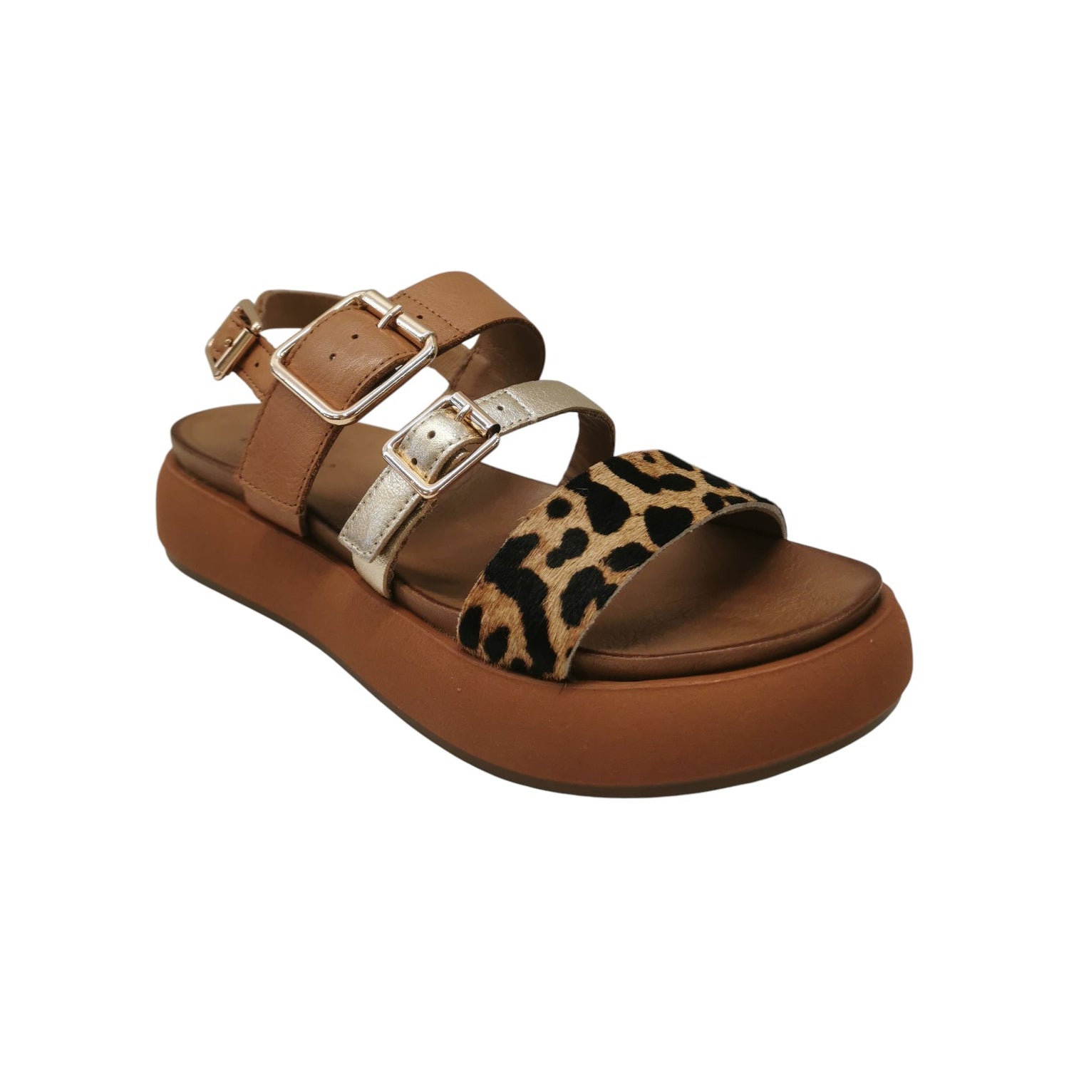 Inuovo Sandalo Donna Platform Cuoio con Stampa Animalier