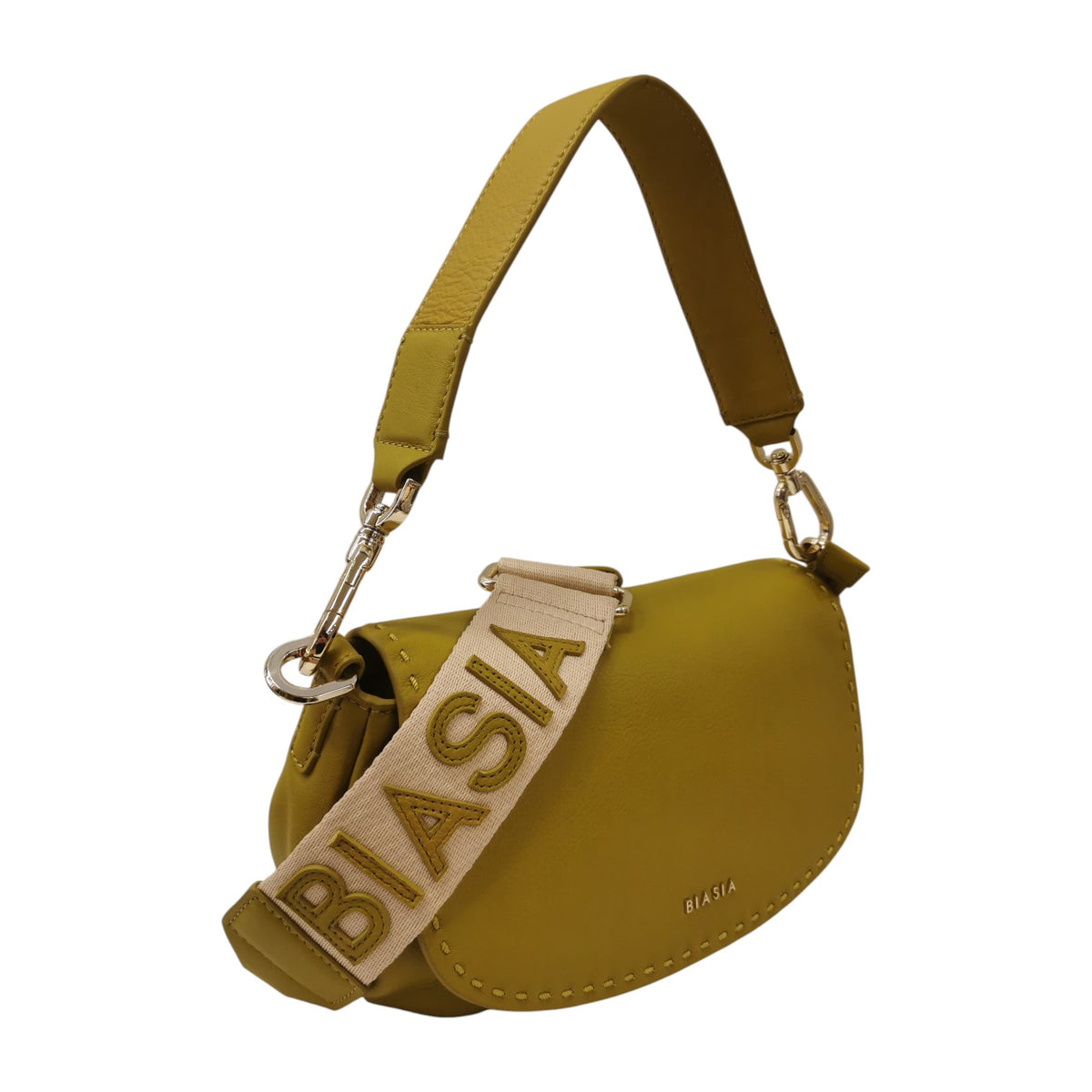 Biasia Borsa a Spalla Donna in Pelle Avocado con Tracolla in Tessuto