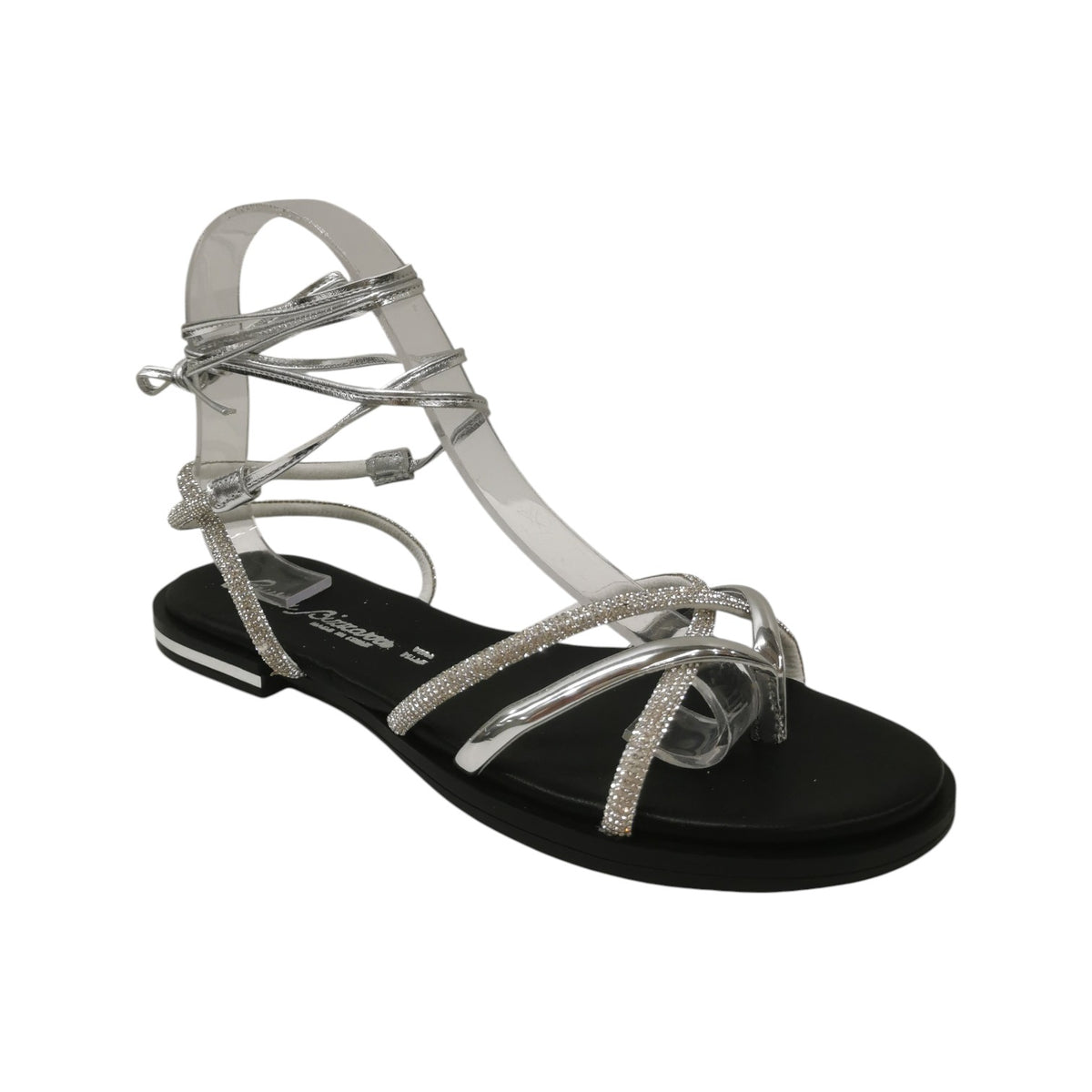Laura Bizzarri Infradito Donna Argento alla Schiava con Strass