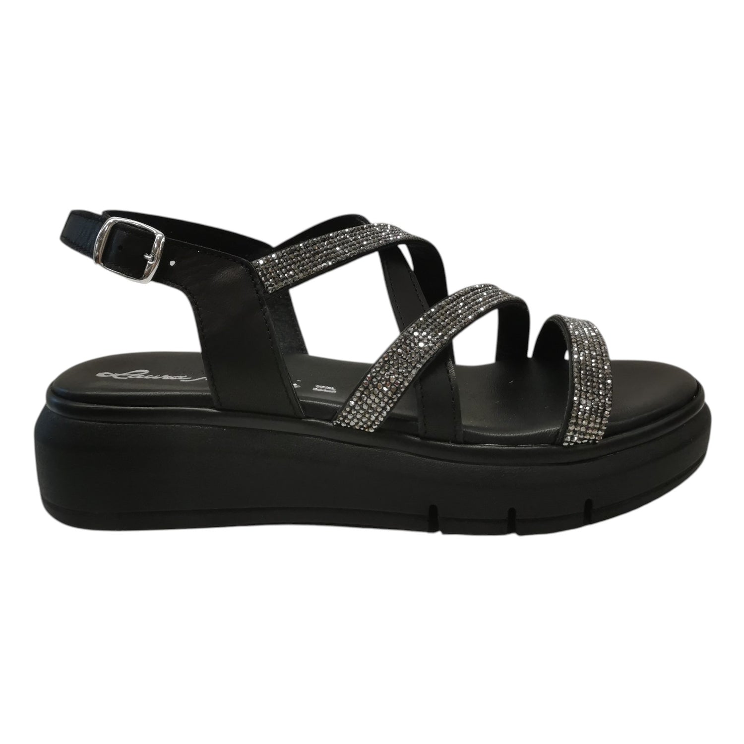 Laura Bizzarri Sandalo Donna in Pelle Nera con Strass