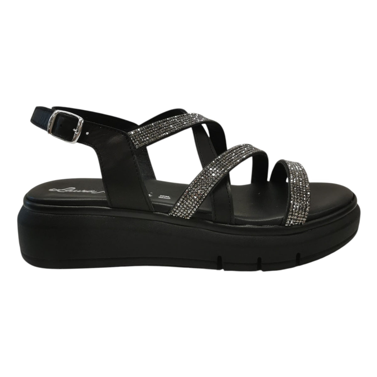 Laura Bizzarri Sandalo Donna in Pelle Nera con Strass
