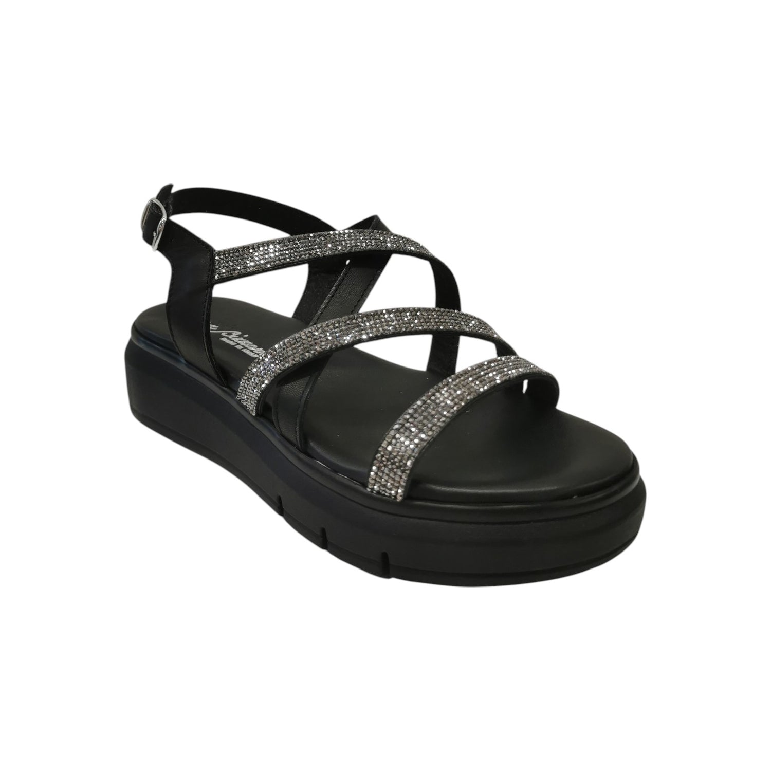 Laura Bizzarri Sandalo Donna in Pelle Nera con Strass