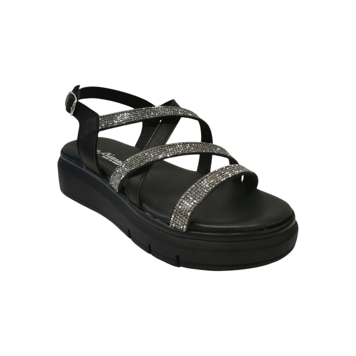 Laura Bizzarri Sandalo Donna in Pelle Nera con Strass