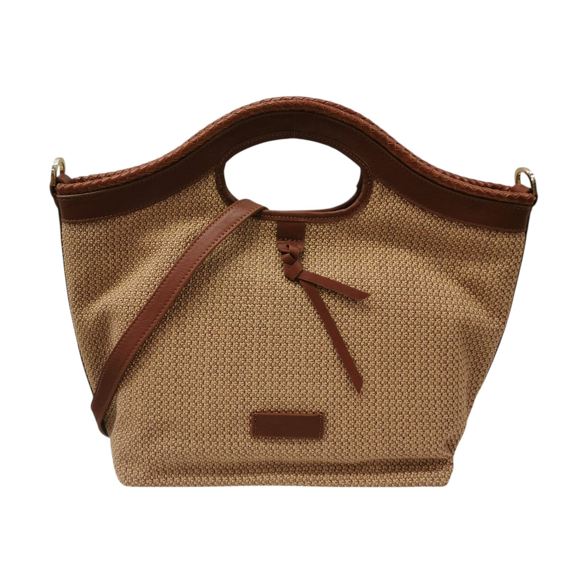 Pelletteria Veneta Borsa a Mano Donna in Pelle e Raffia Cuoio con Pochette